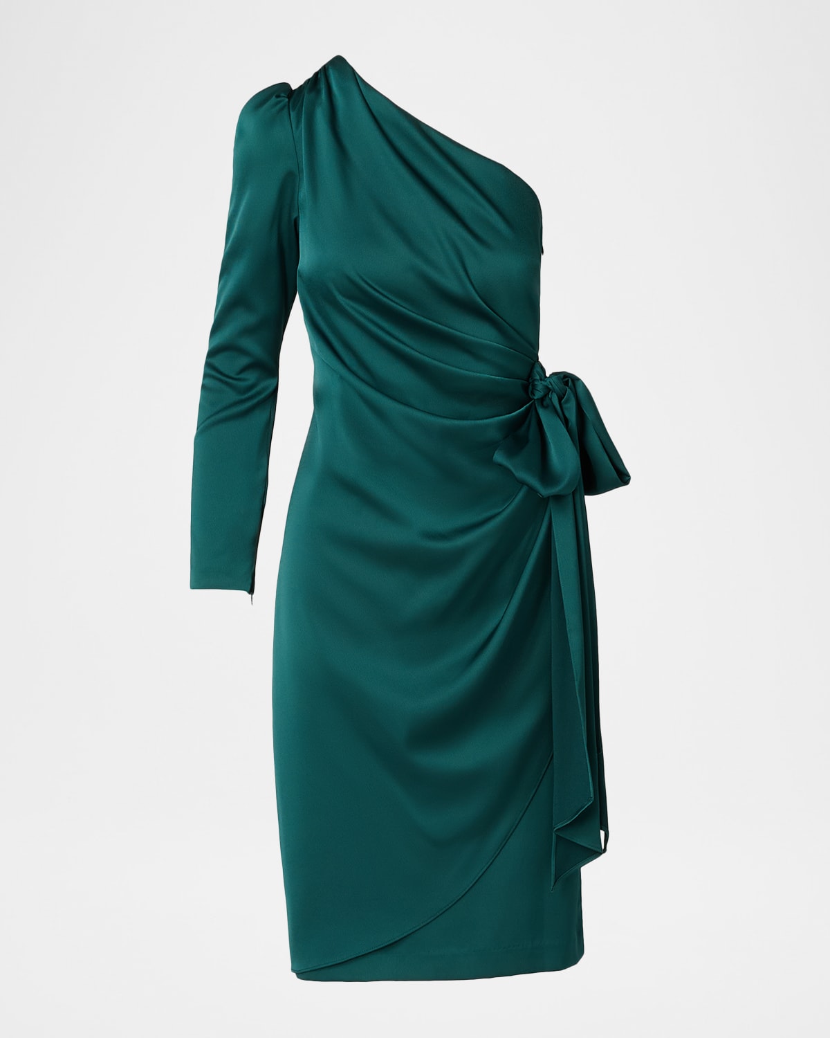 Aidan Mattox Draped One-shoulder Midi Dress In Green