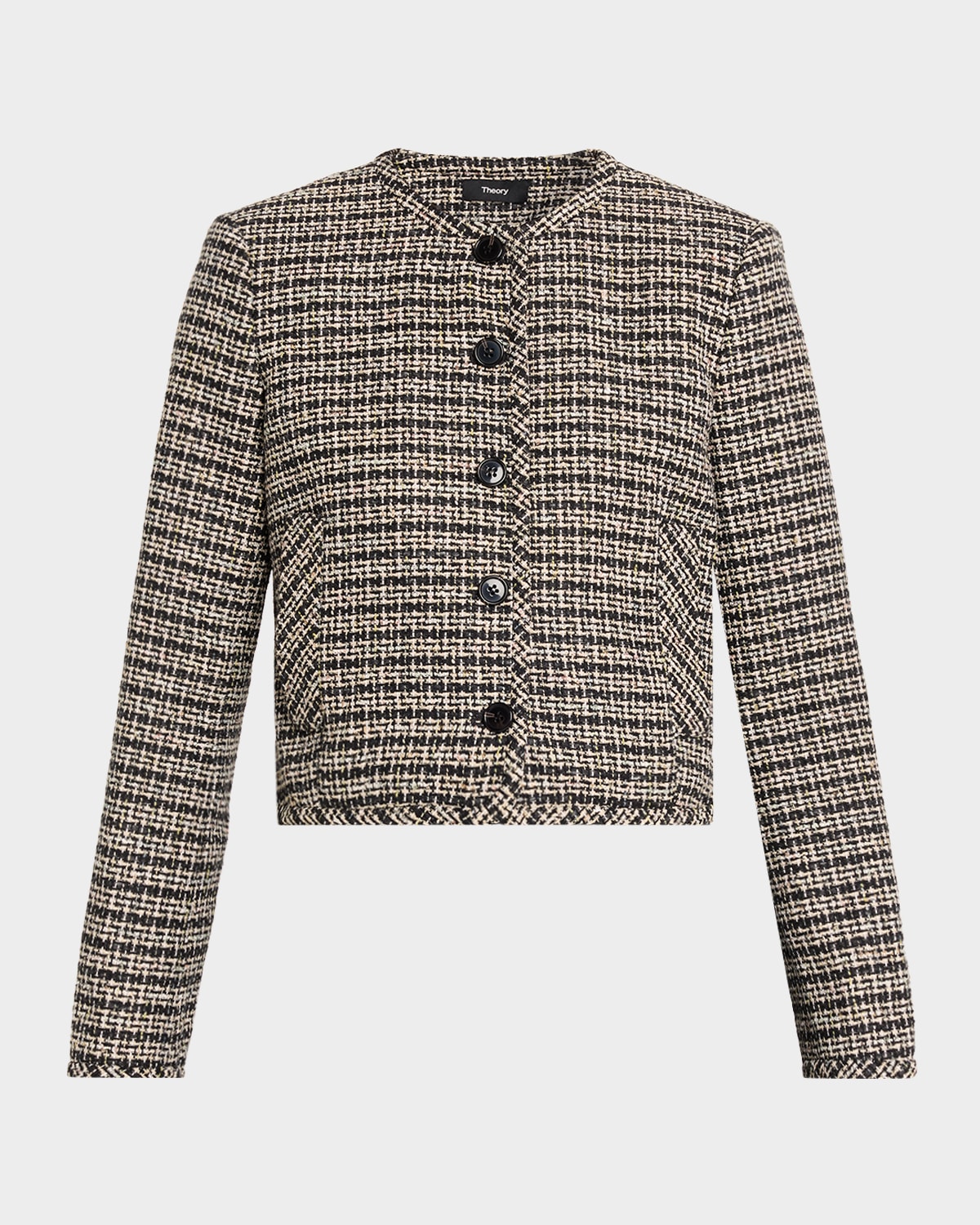 Theory Woven Tweed Cardigan Jacket In Black