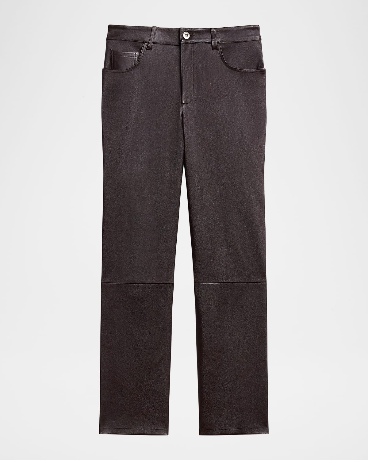 Theory Mid-rise Nappa Leather Pants In Brown