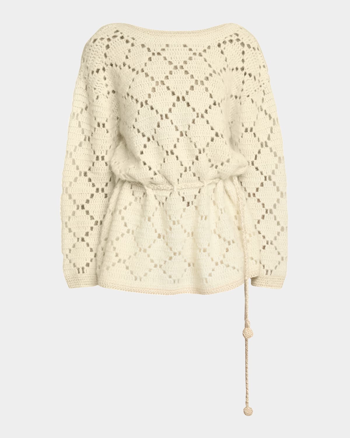 Isabel Marant Merida Belted Pointelle Knit Mini Sweater Dress In Neutral