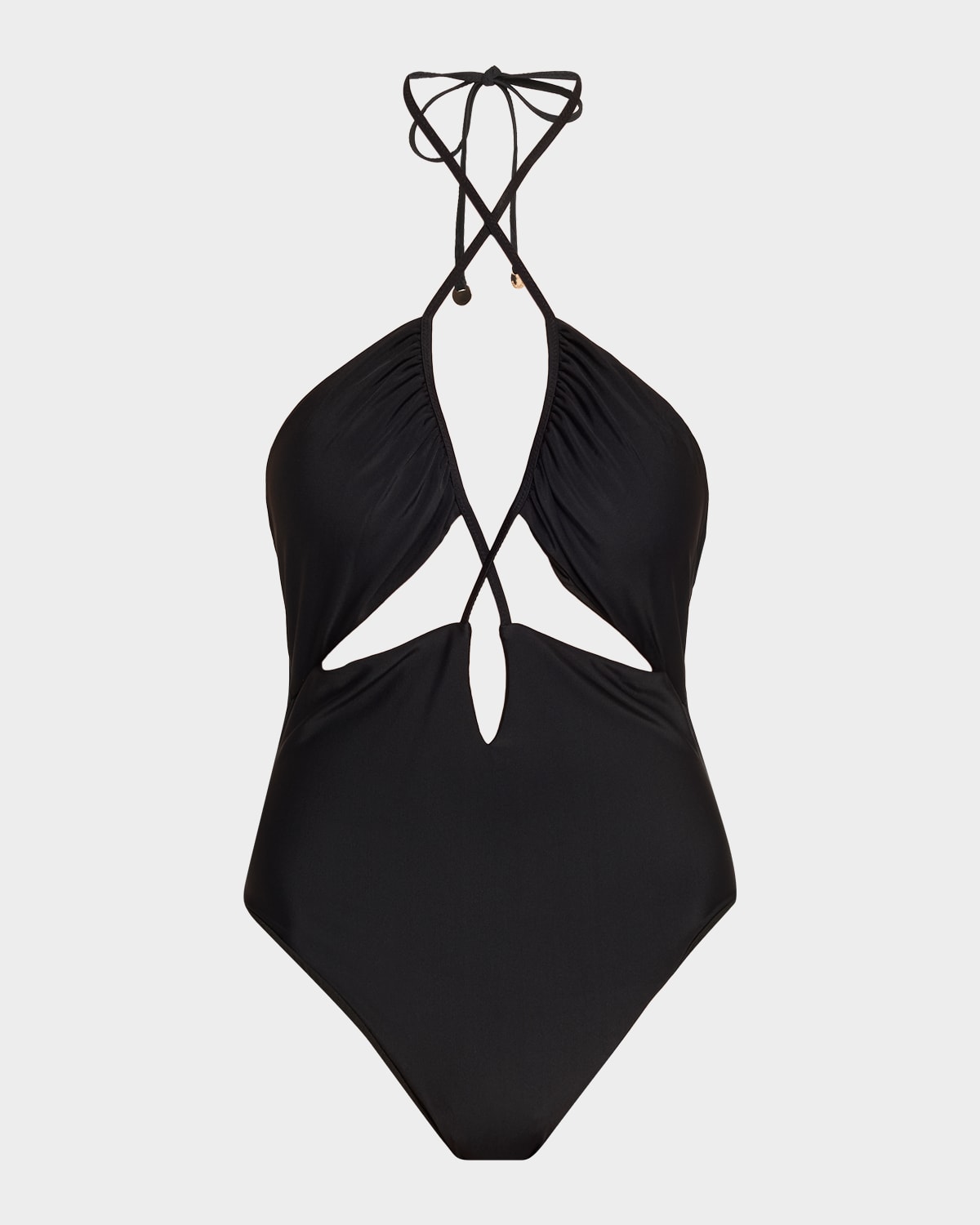 Ramy Brook Nia Cutout Halter One-piece Swimsuit In Black