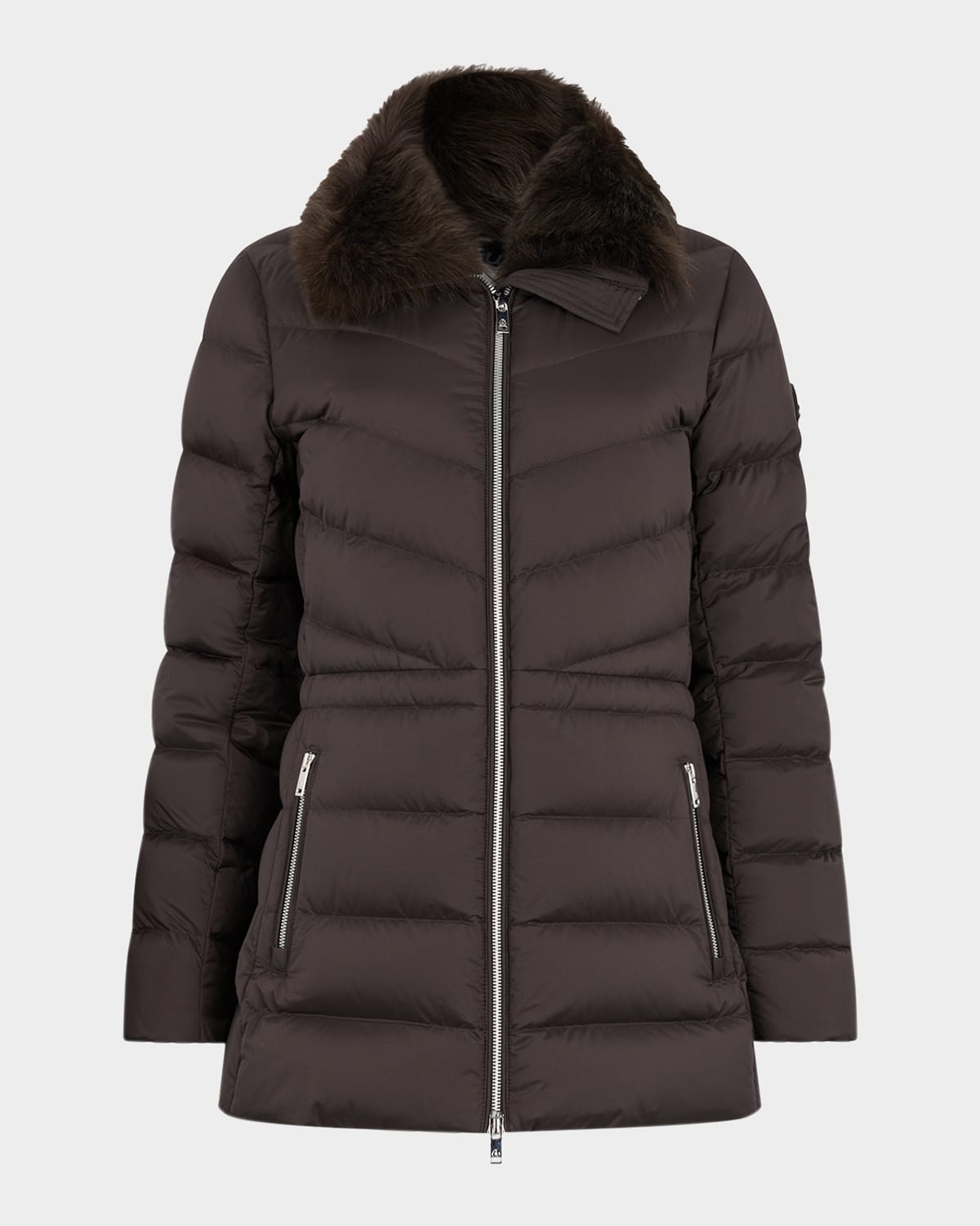 Moose Knuckles Belle Cote Genuine Shearling Collar Water Repellent 800 Fill Power Down Puffer Jacket In Brown