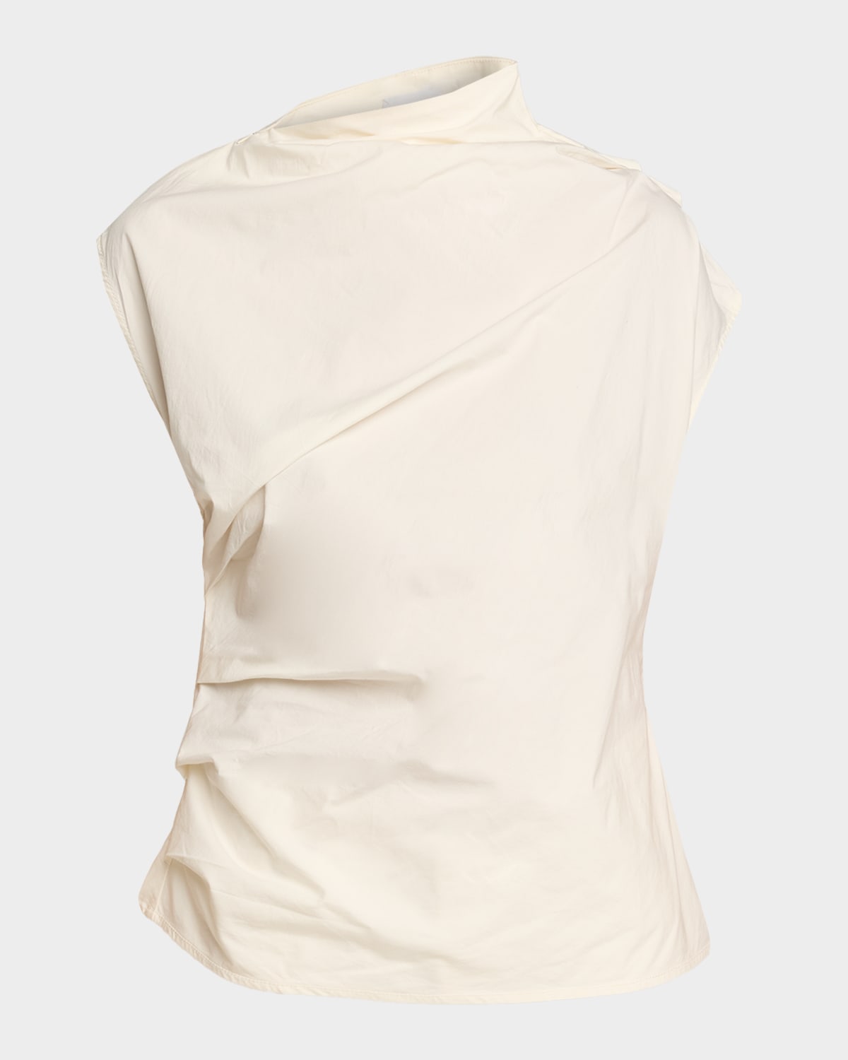 Ganni Ruched Asymmetric Cotton Blouse In White