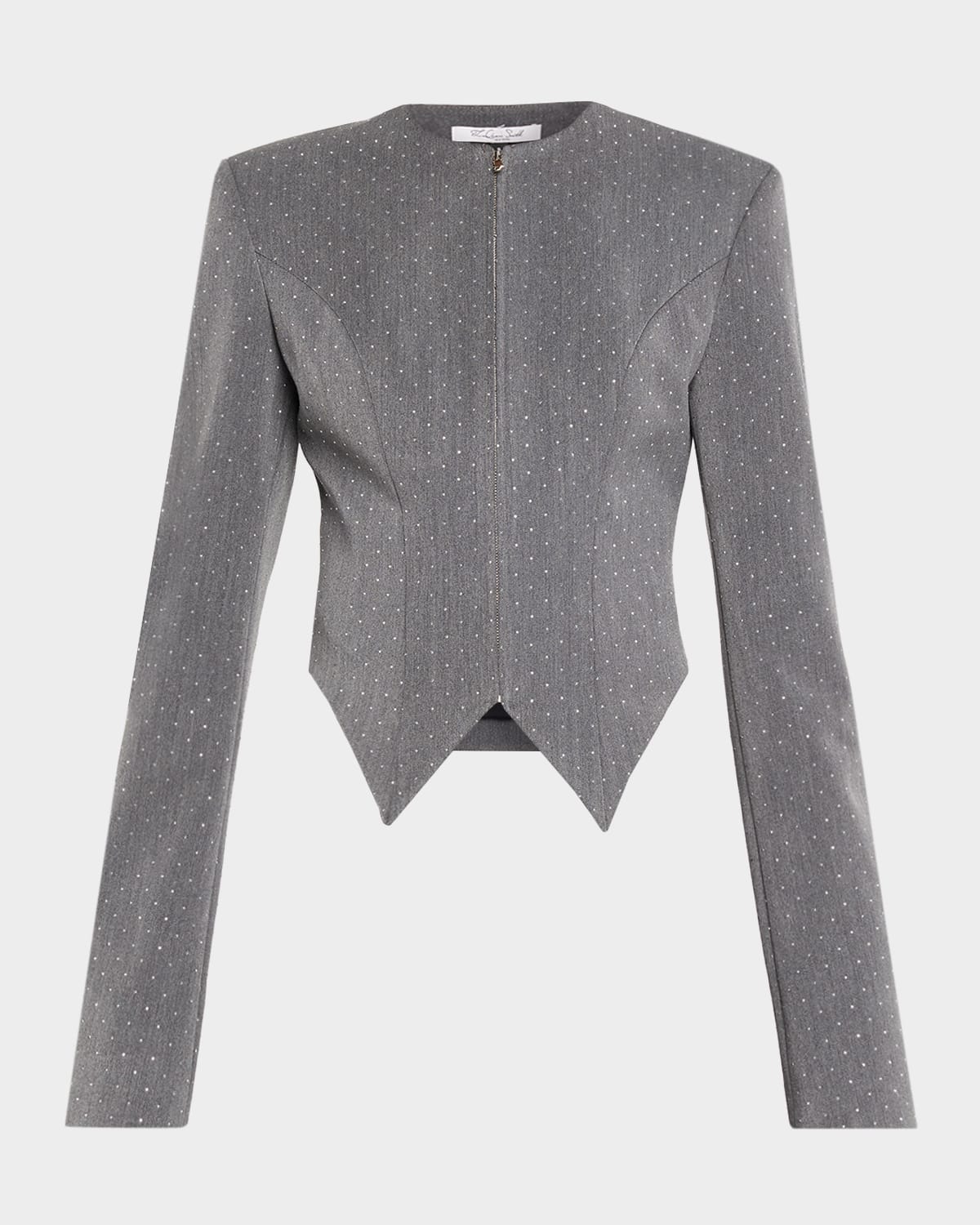 Laquan Smith Embellished Denim Tailored Zip Jacket In Gray
