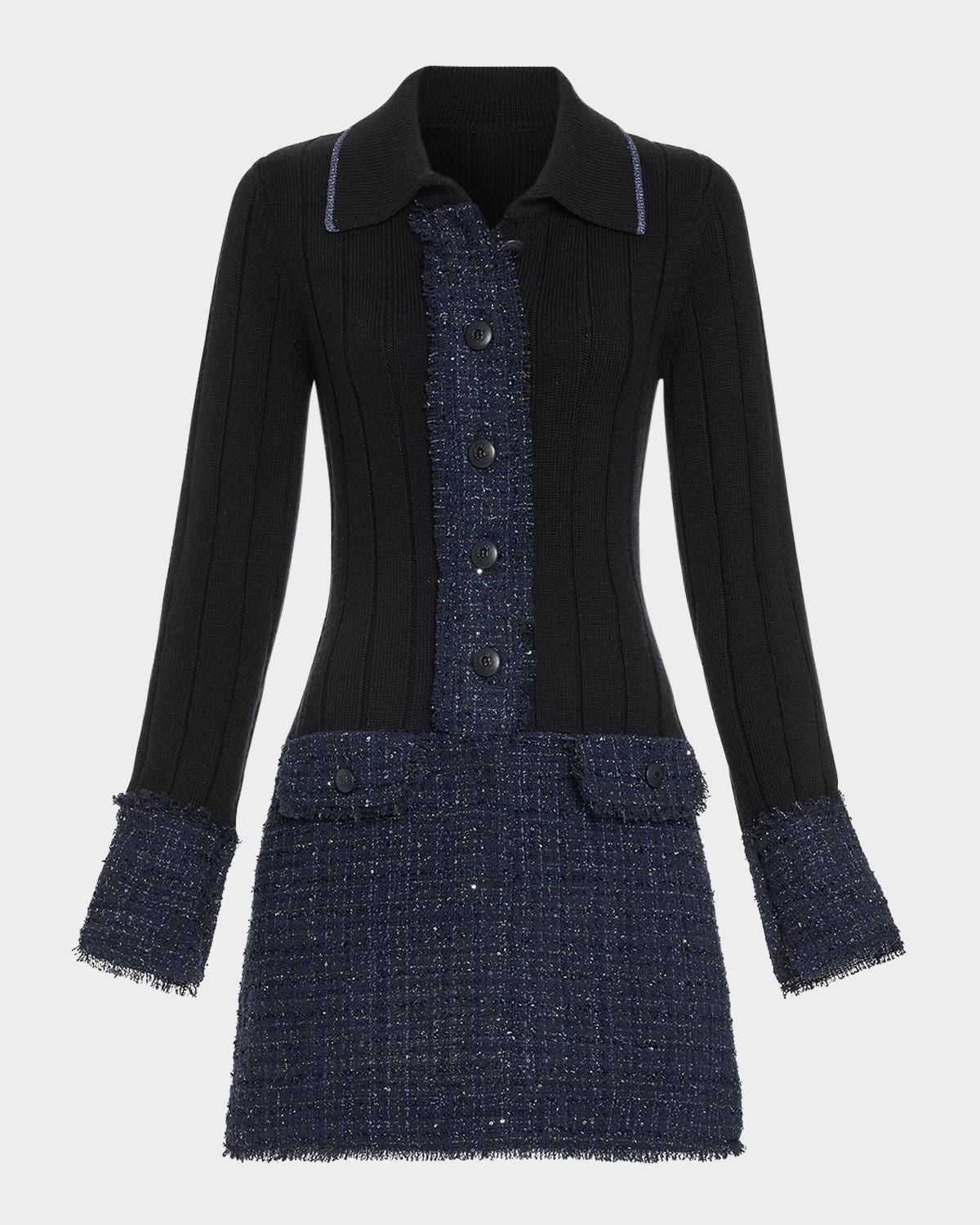 Ramy Brook Ellen Ribbed Tweed Mini Shirtdress In Blue