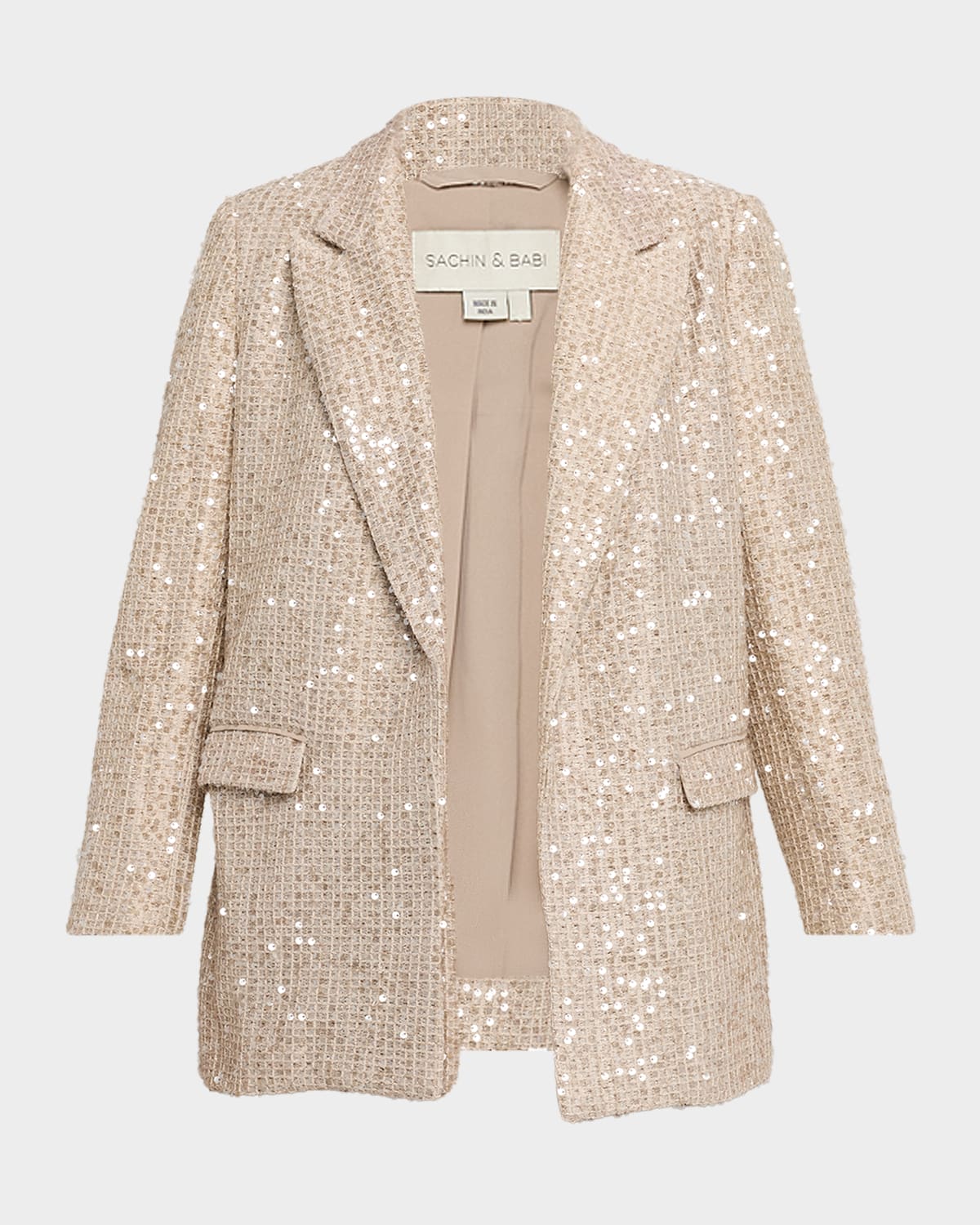 Sachin & Babi Teddi Open-front Sequin Tweed Blazer In Neutral