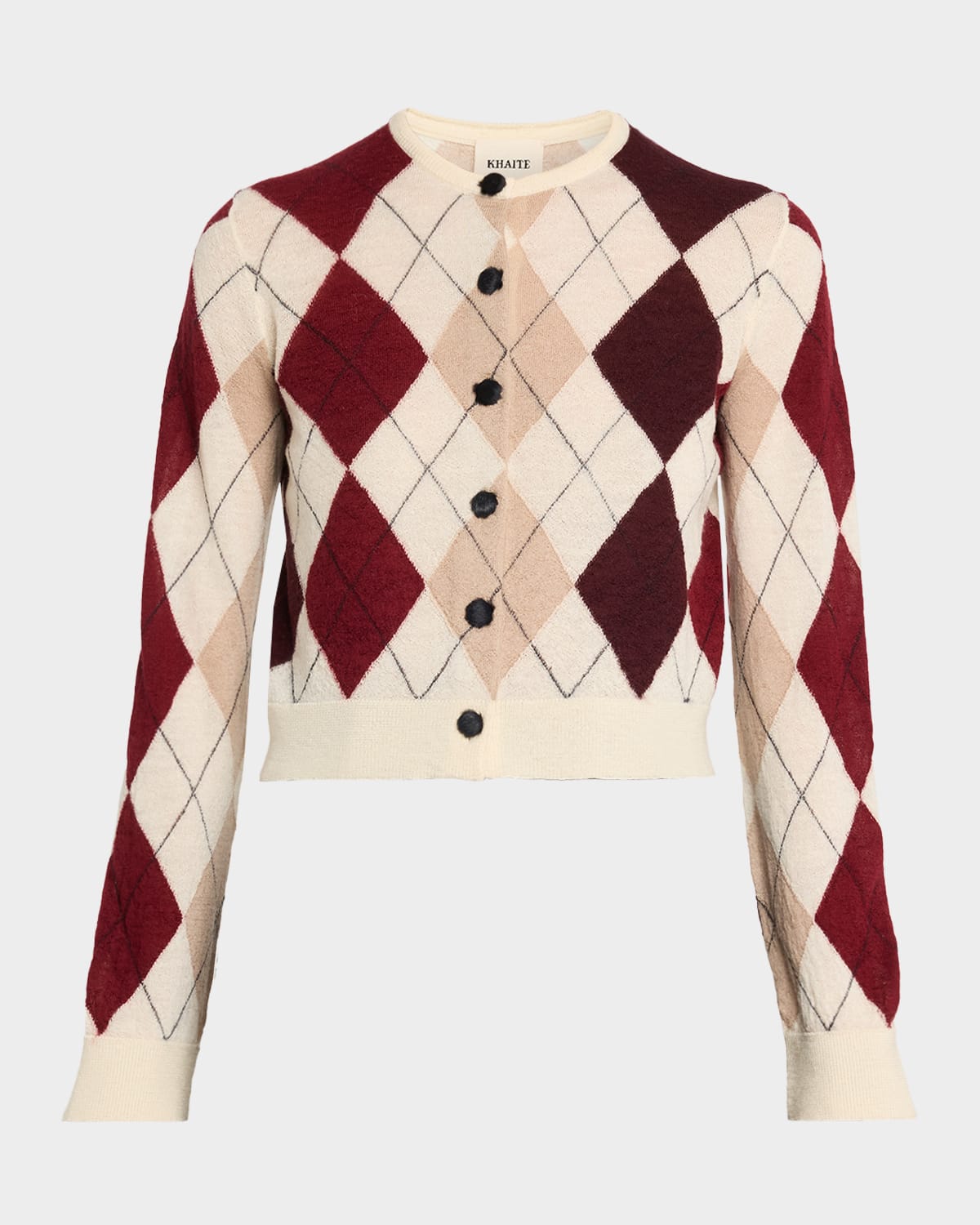 Khaite Charli Cashmere-blend Argyle Cardigan In Brown