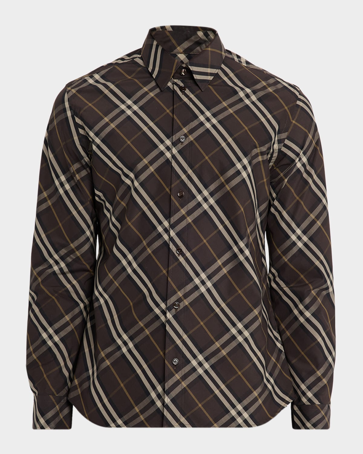 Burberry Long Sleeve Button-down Shirt With Plaid Design In Brown