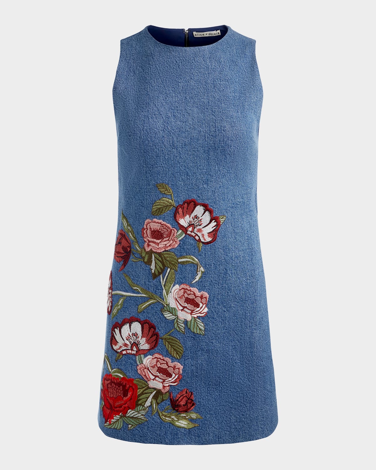 Alice And Olivia Cade Floral Embroidered Mini Dress In Blue