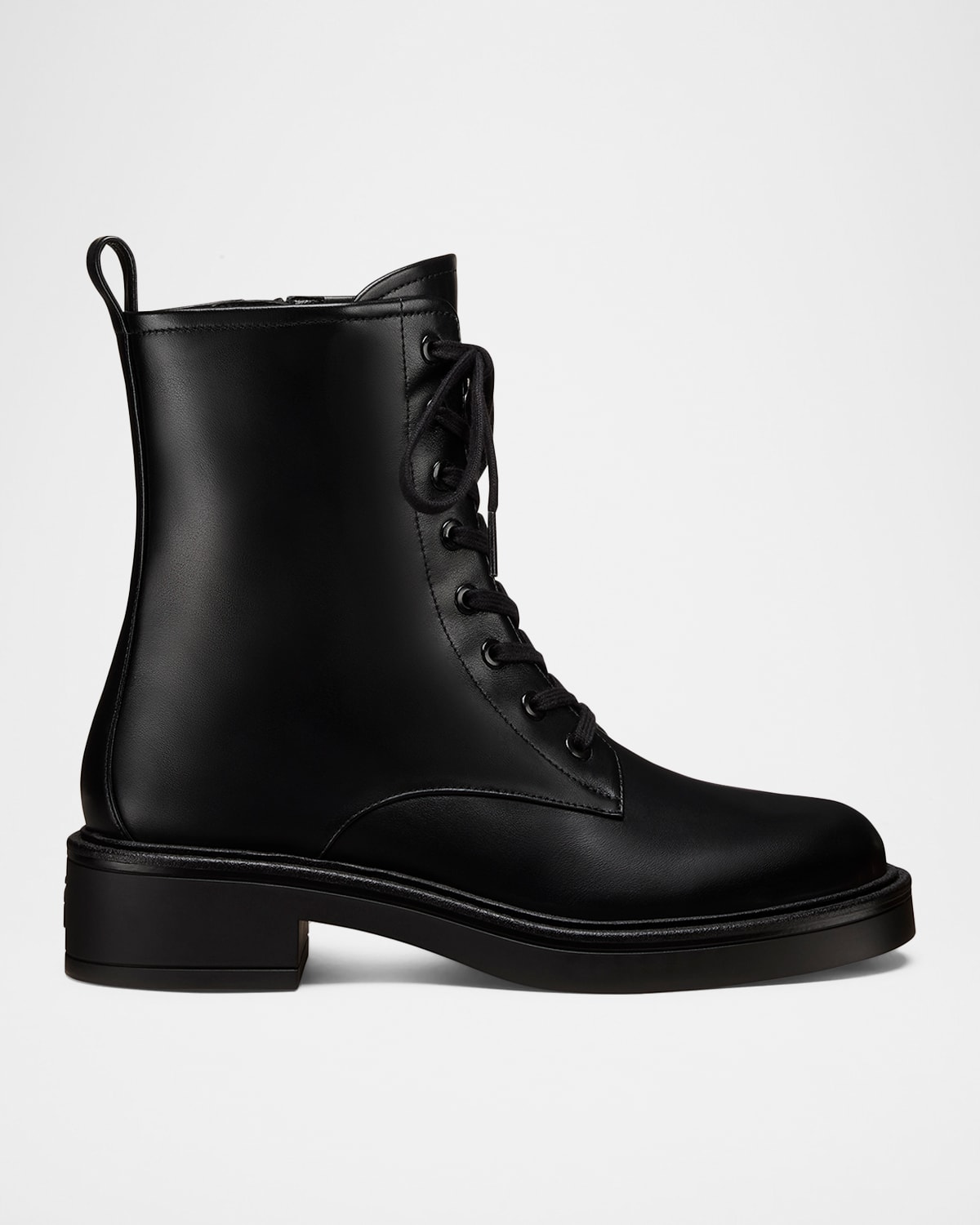 Stuart Weitzman Celia Lite Leather Lace-up Combat Boots In Black