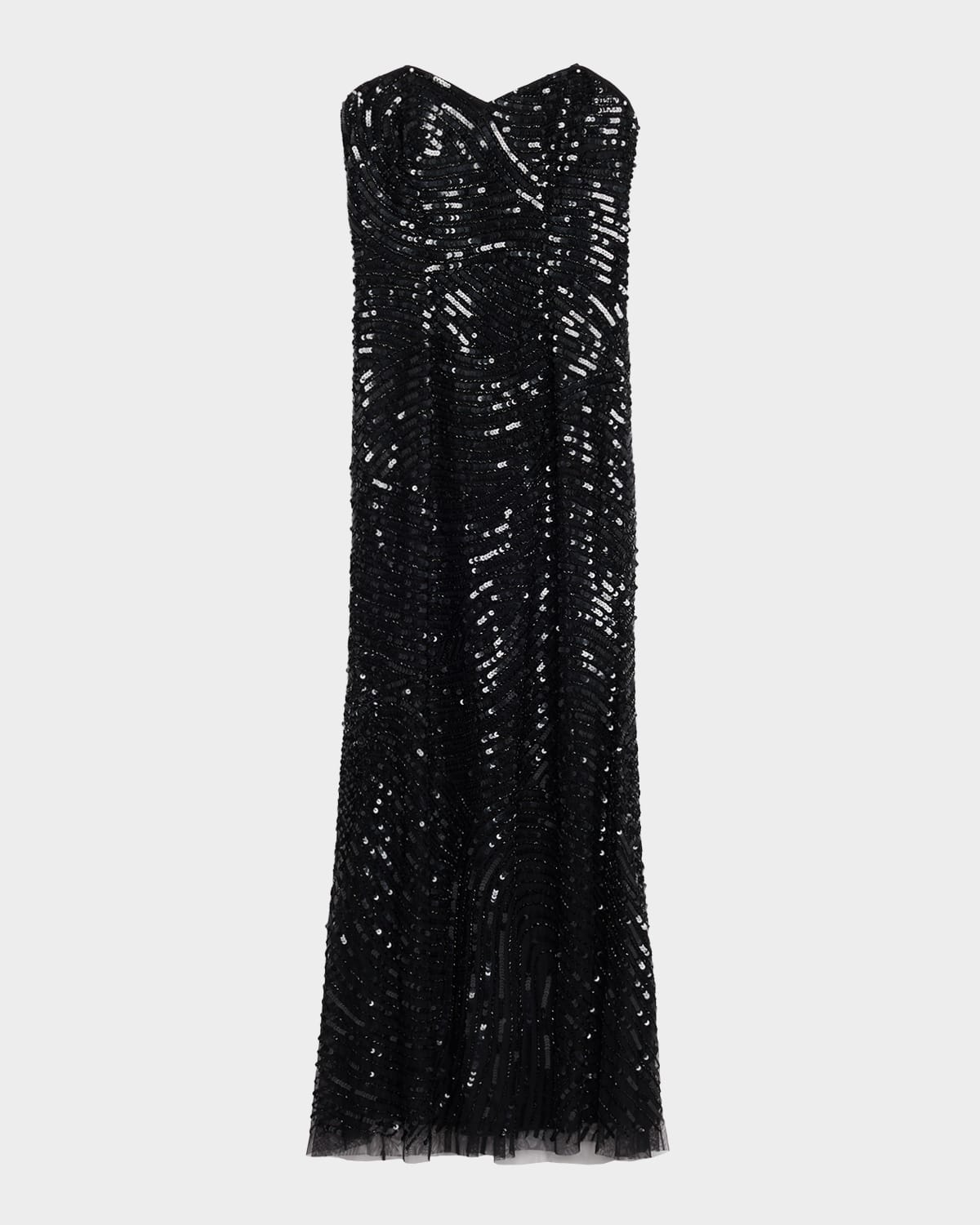Aidan Mattox Strapless Bead & Sequin Column Gown In Black