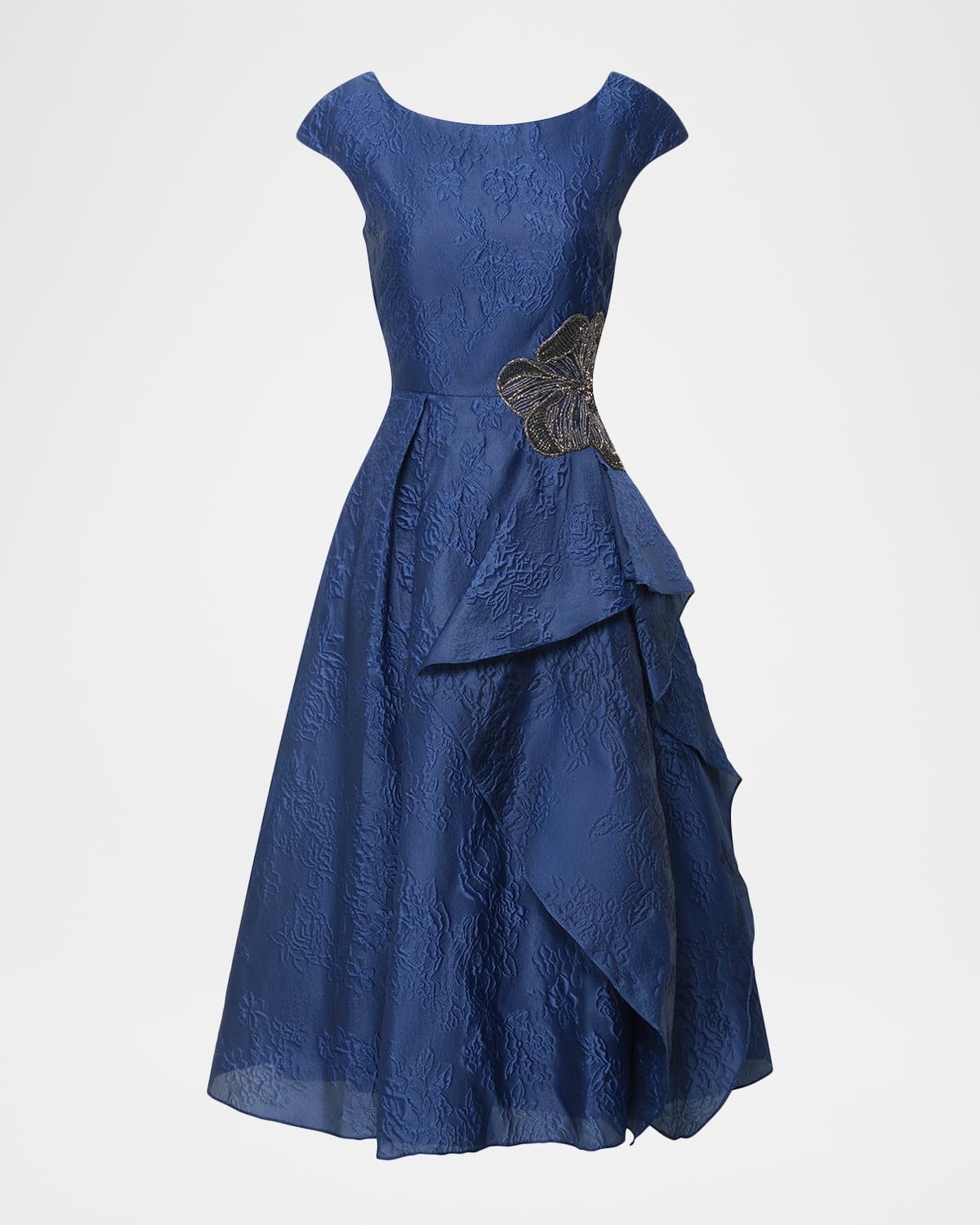 Theia Caity High-low Jacquard Cocktail Dress In Blue