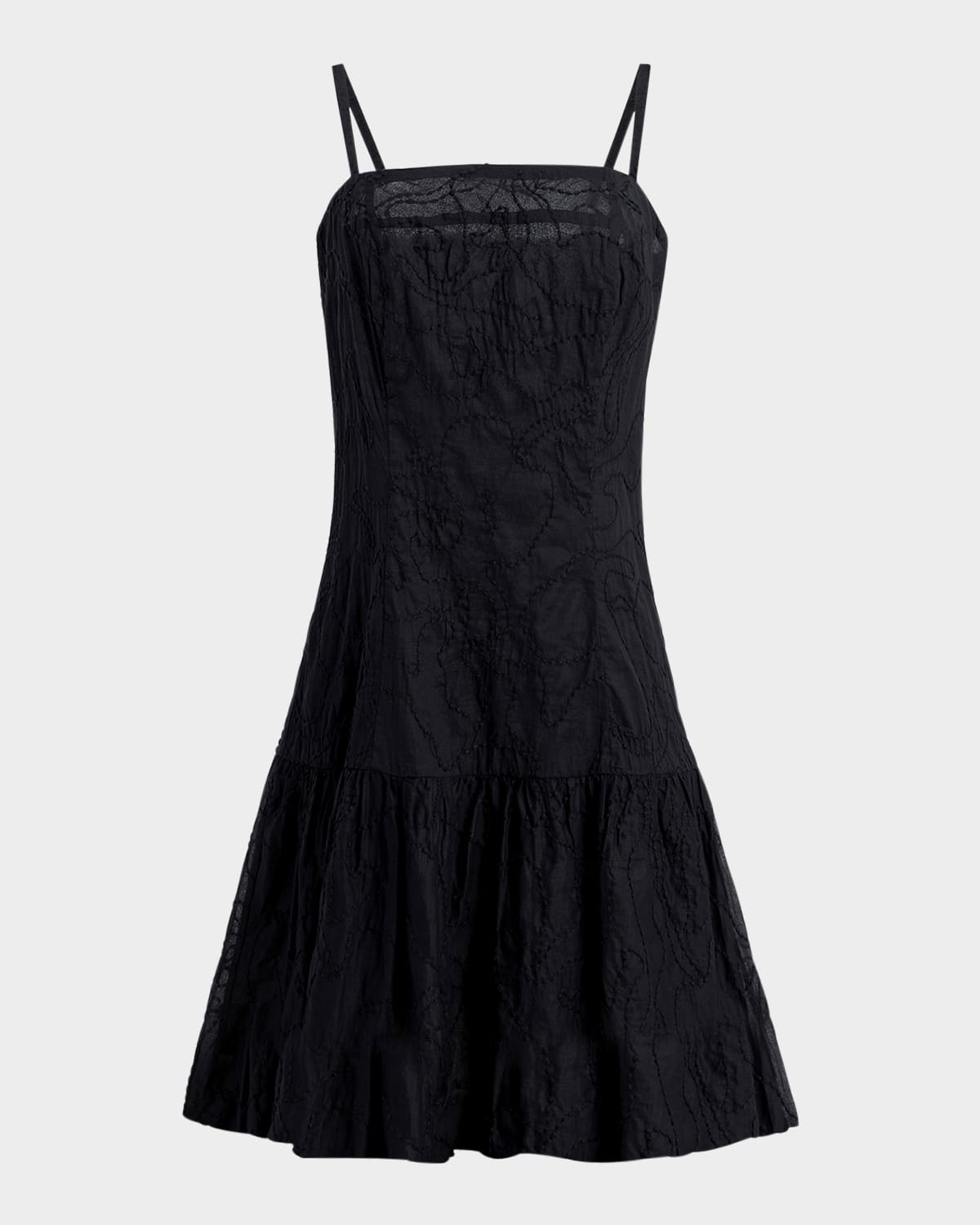 Marie Oliver Anita Embroidered Flounce Cotton Organza Mini Dress In Black