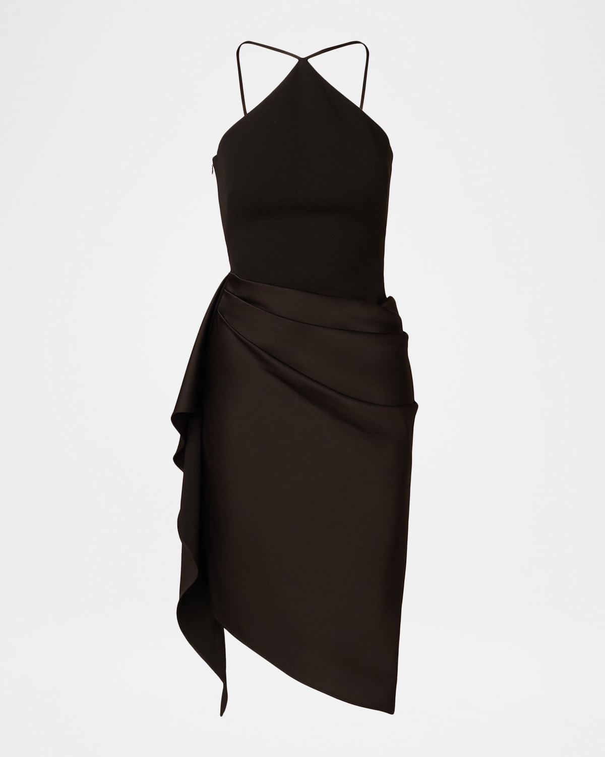 Aidan Mattox Draped High-low Halter Midi Dress In Black
