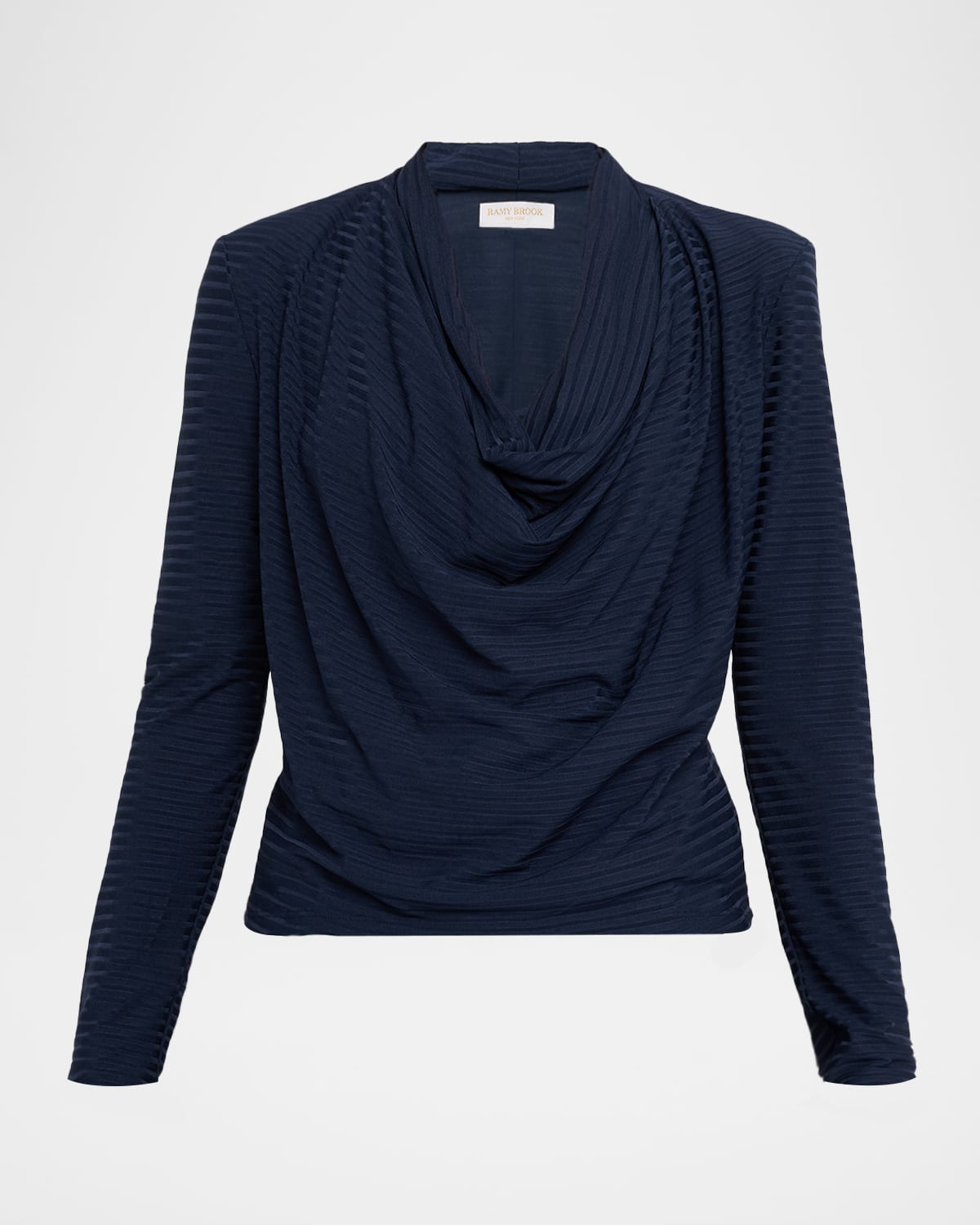Ramy Brook Antonia Ribbed Cowl-neck Blouse In Blue