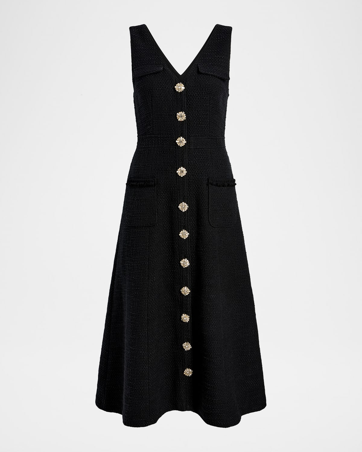 Cinq À Sept Linda Buttoned Tweed Midi Dress In Black