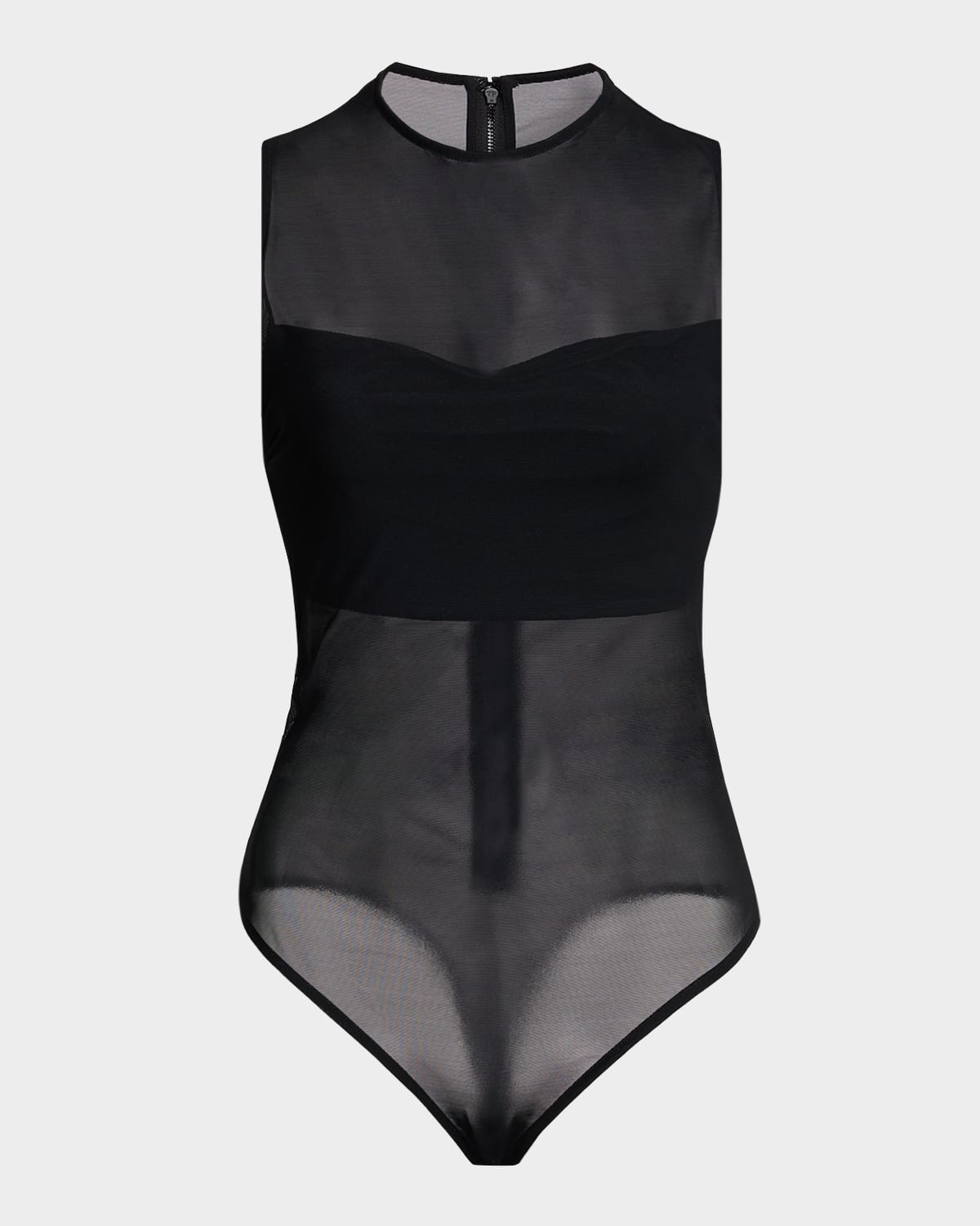 Alice And Olivia Mesh Bandeau Bodysuit In Black