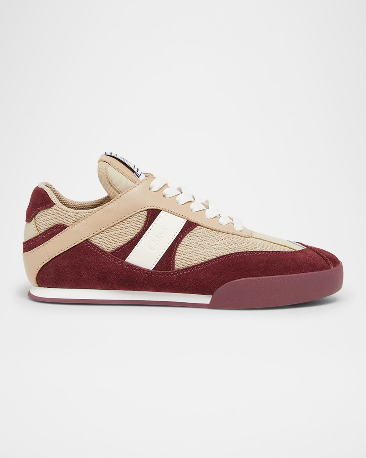 Chloé Kick Mixed Leather Retro Low-top Sneakers In Burgundy