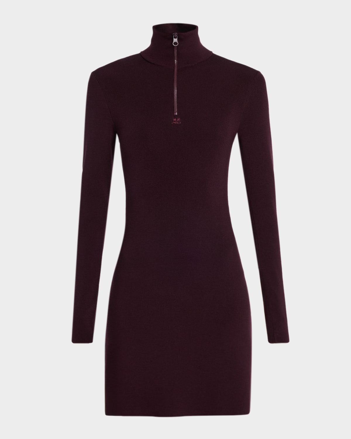 Courrèges Zipped Mock-neck Wool Mini Dress In Burgundy