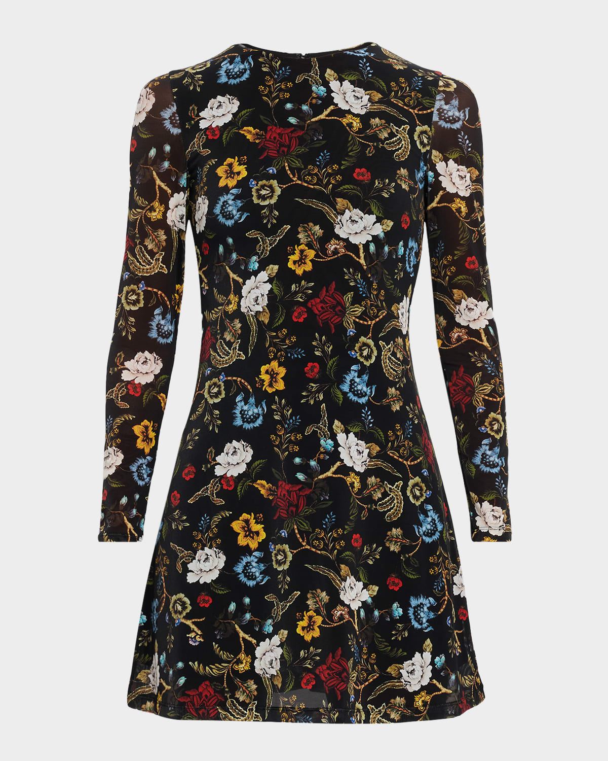 Alice And Olivia Delora Long-sleeve Mesh Mini Dress In Multi