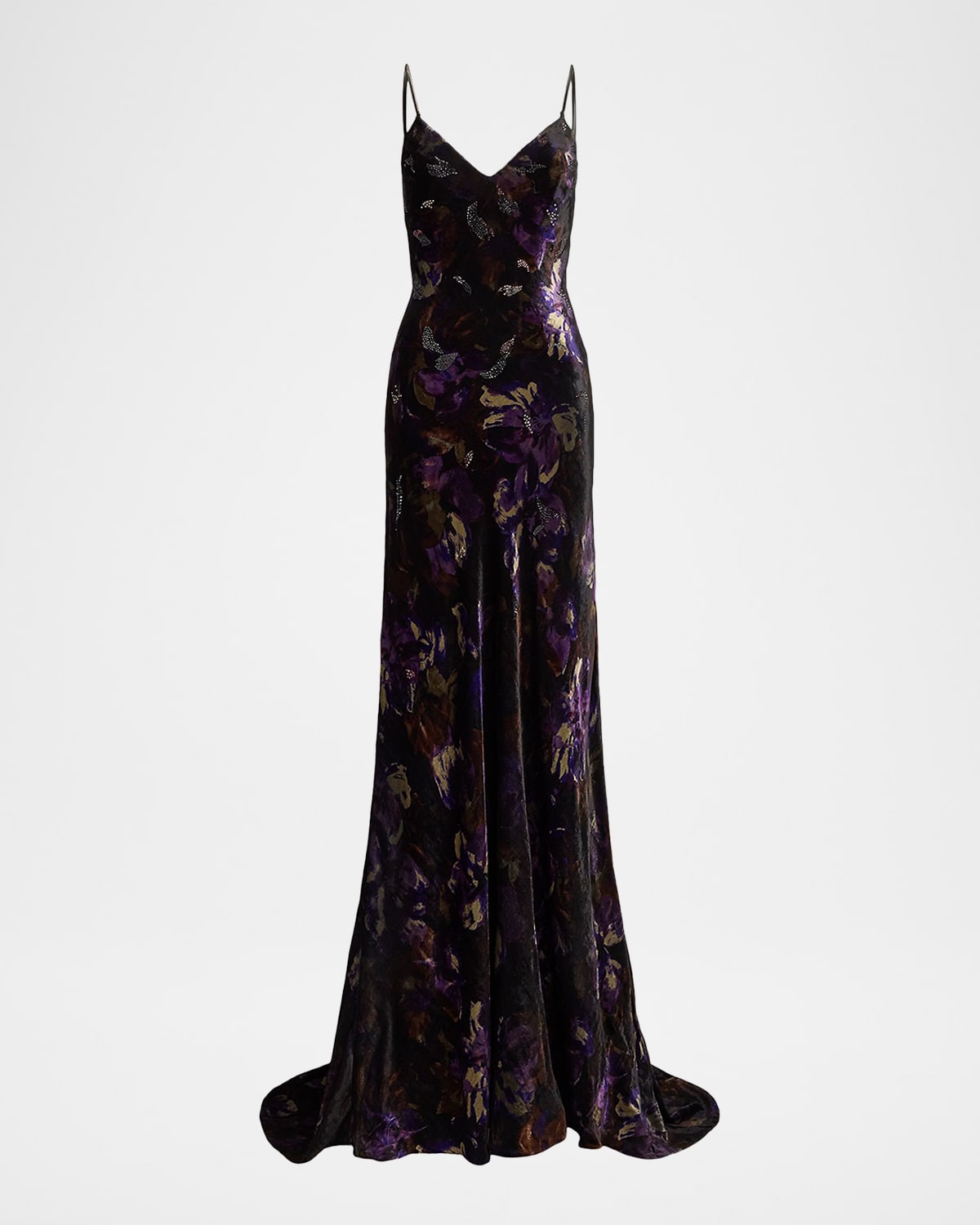 Ralph Lauren Shayna Garden Velvet Sleeveless Gown In Brown