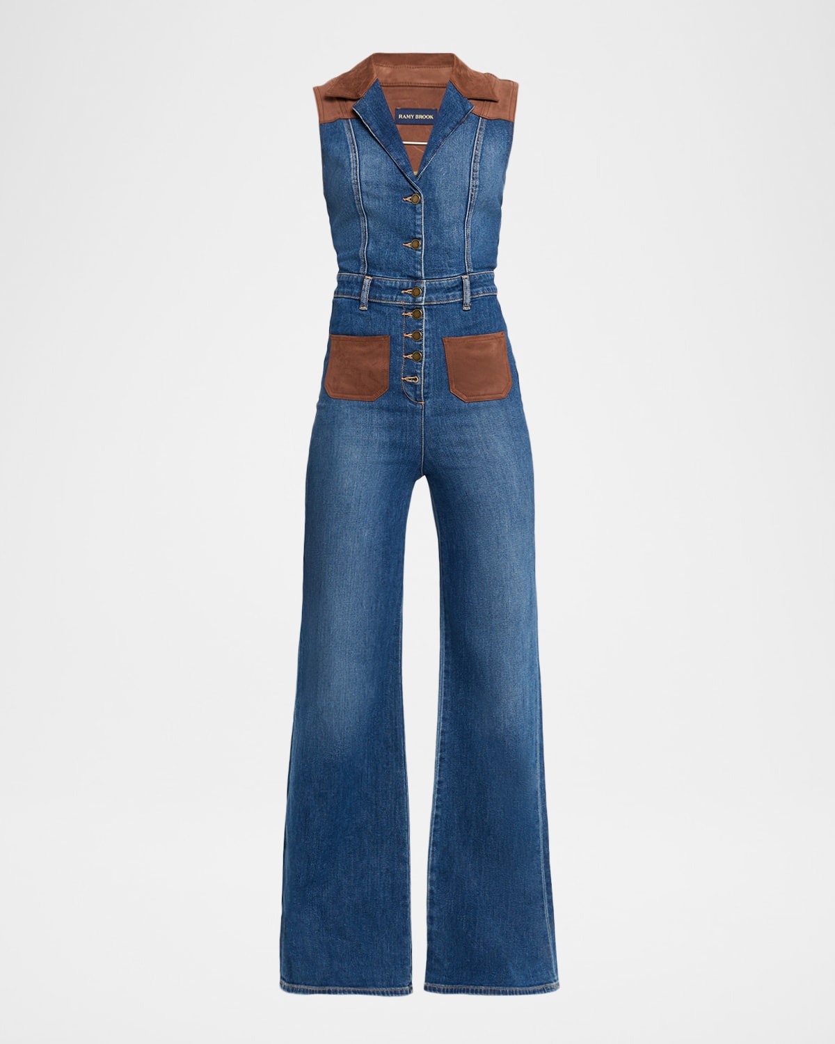 Ramy Brook Claudette Faux Suede Trim Denim Jumpsuit In Blue