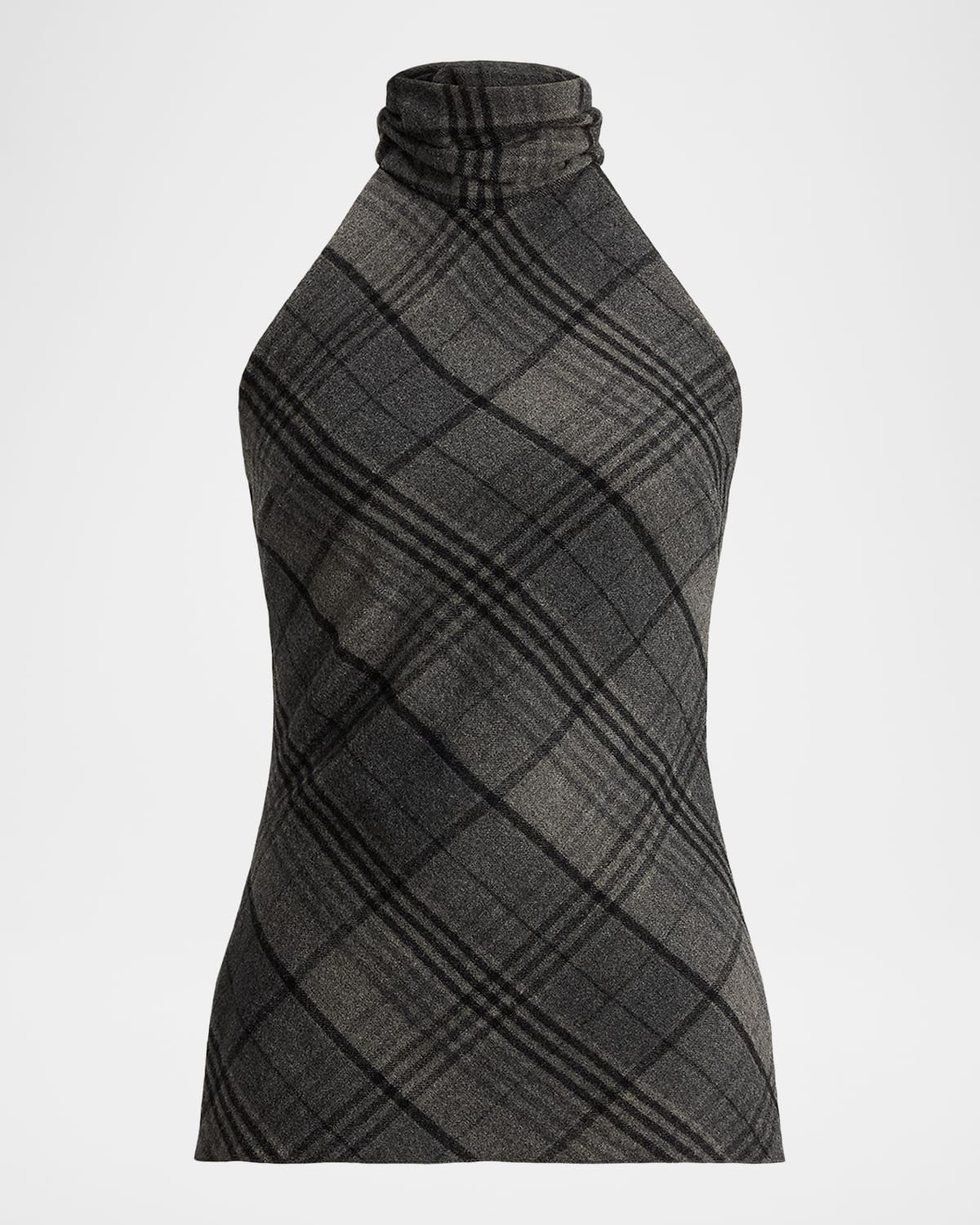 Ralph Lauren Chilton Fringed Scarf-detailed Checked Wool Turtleneck Tank In Multi