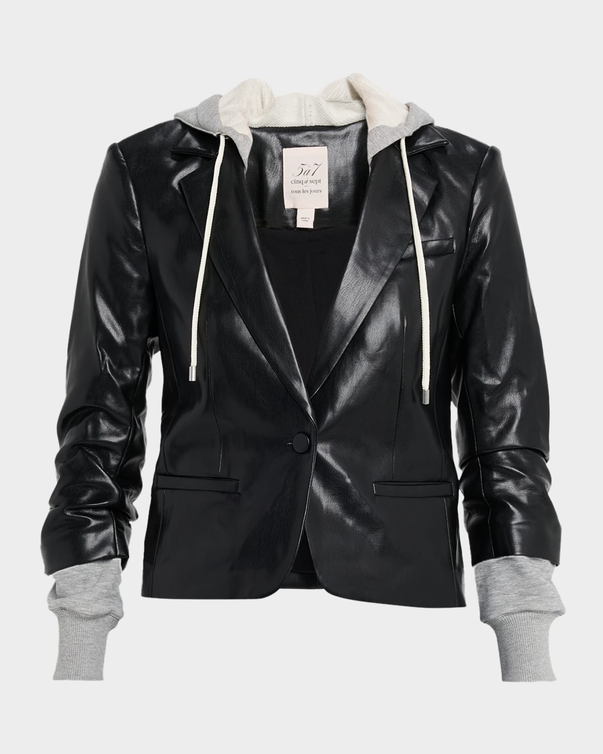 Cinq À Sept Hooded Vegan Leather Combo Blazer In Black