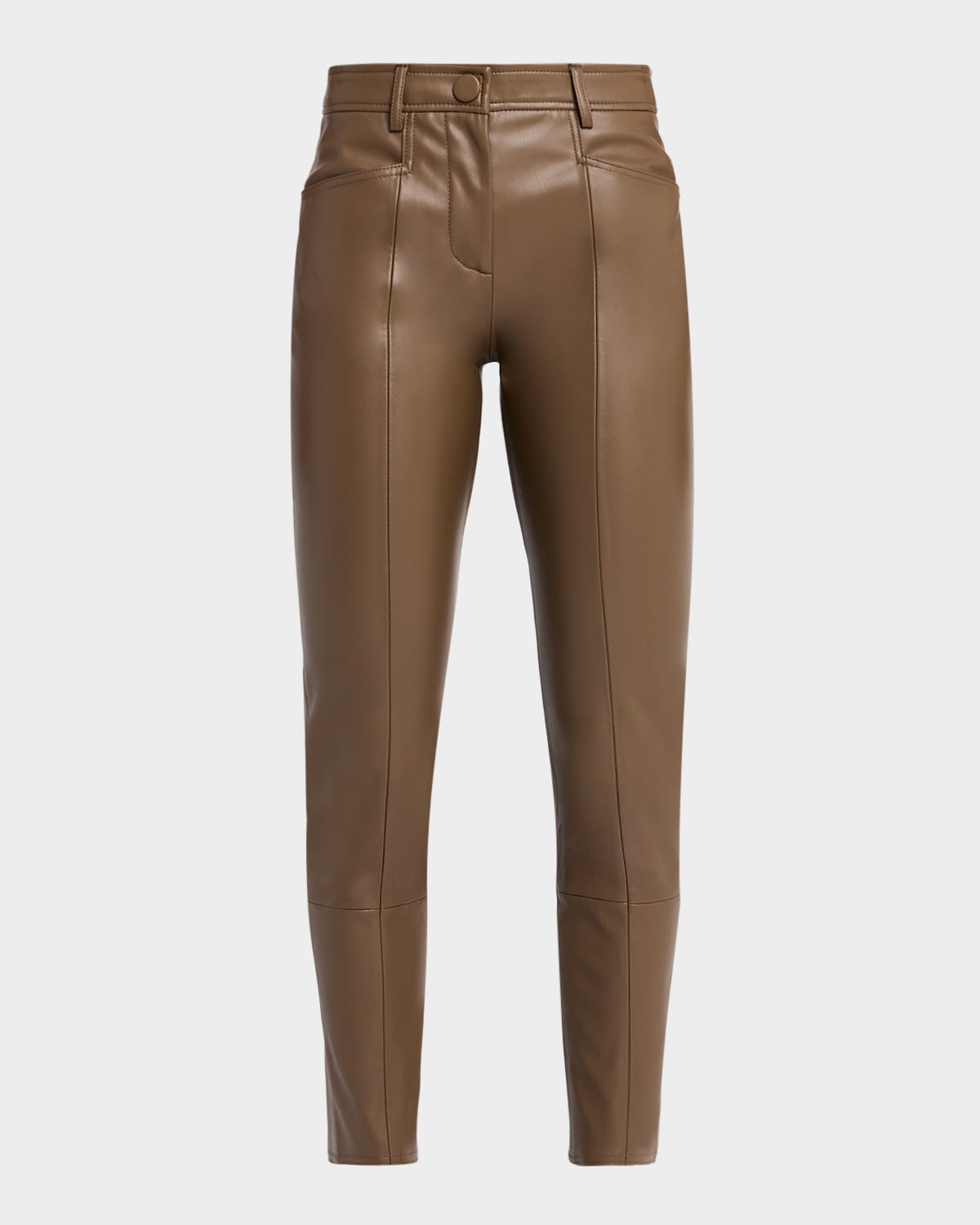Milly Rue Cropped Faux Leather Skinny Pants In Brown