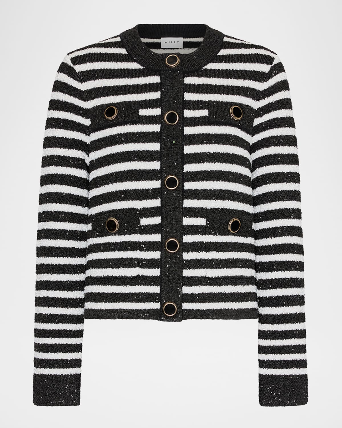 Milly Sequin Striped Cardigan Jacket In Multi