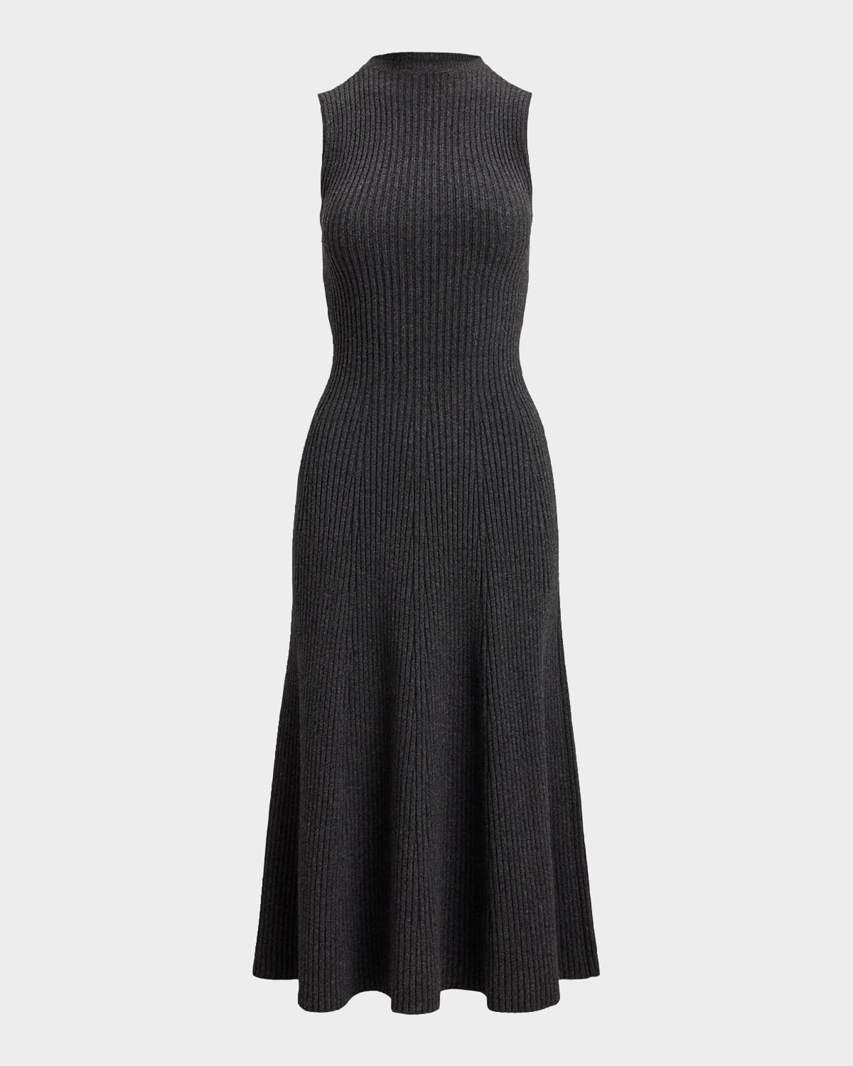 Ralph Lauren Cashmere Rib Sleeveless Midi Day Dress In Gray