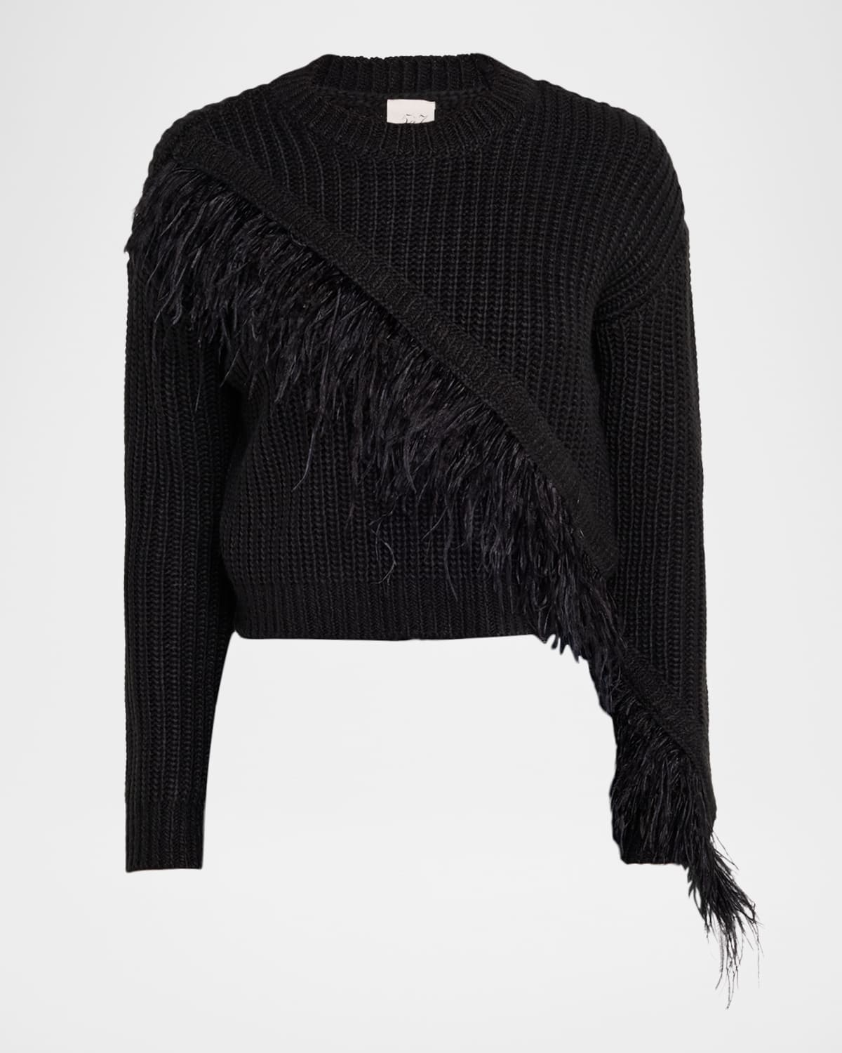 Cinq À Sept Kaelie Feathered Fringe Sweater In Black