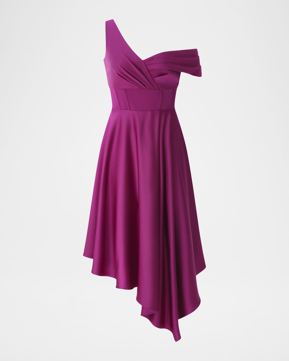 Theia Mirielle One-shoulder Satin Midi Dress In Pink
