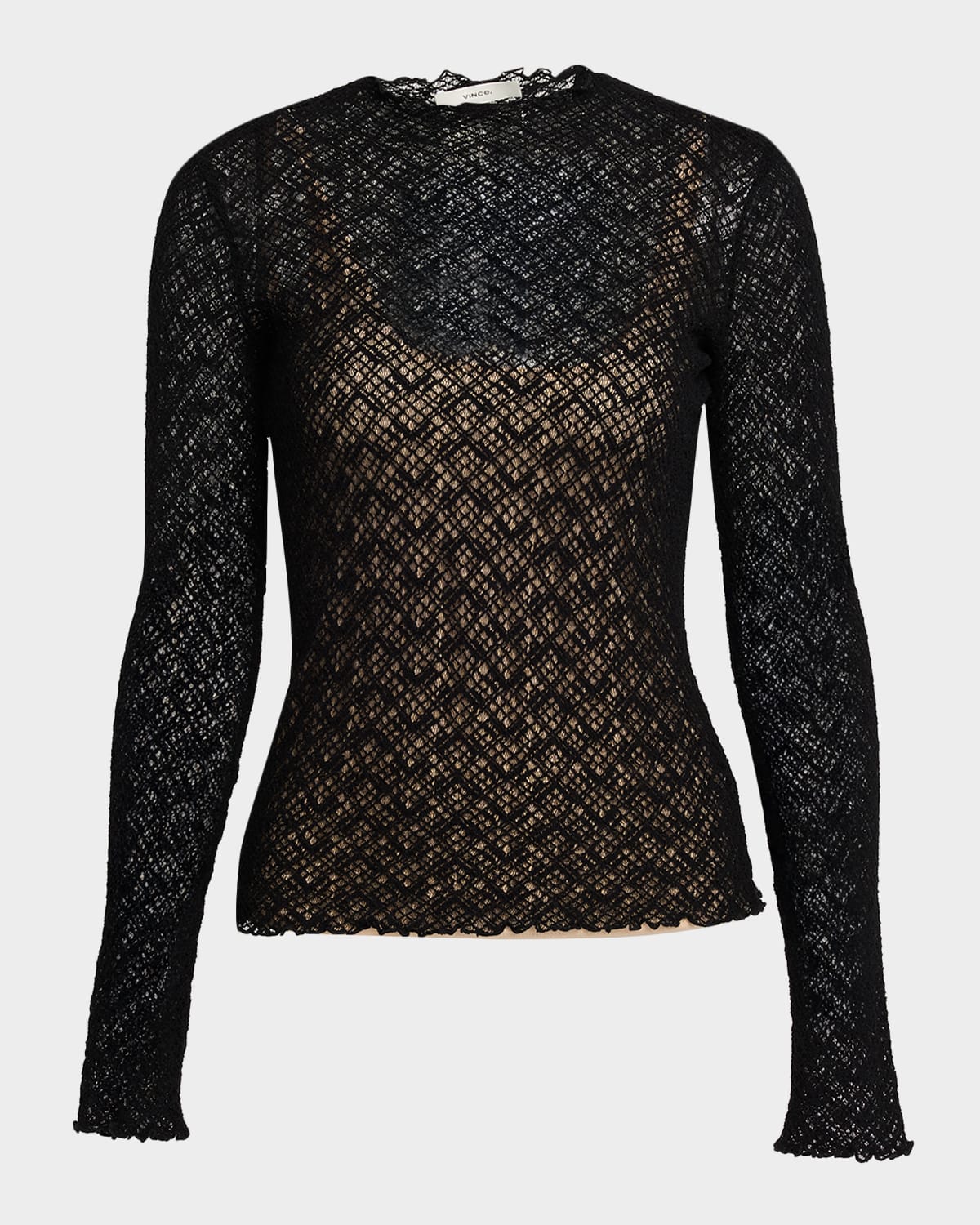 Vince Top Long-sleeved Diamond In Lace In Black