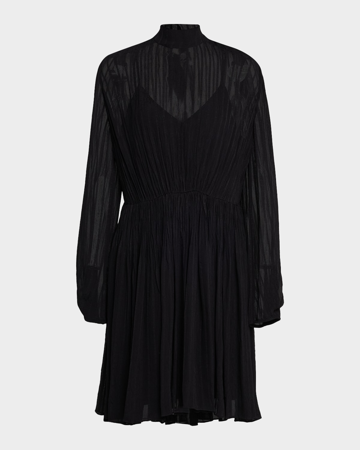 Vince Crinkle Stripe Long-sleeve Mini Dress In Black