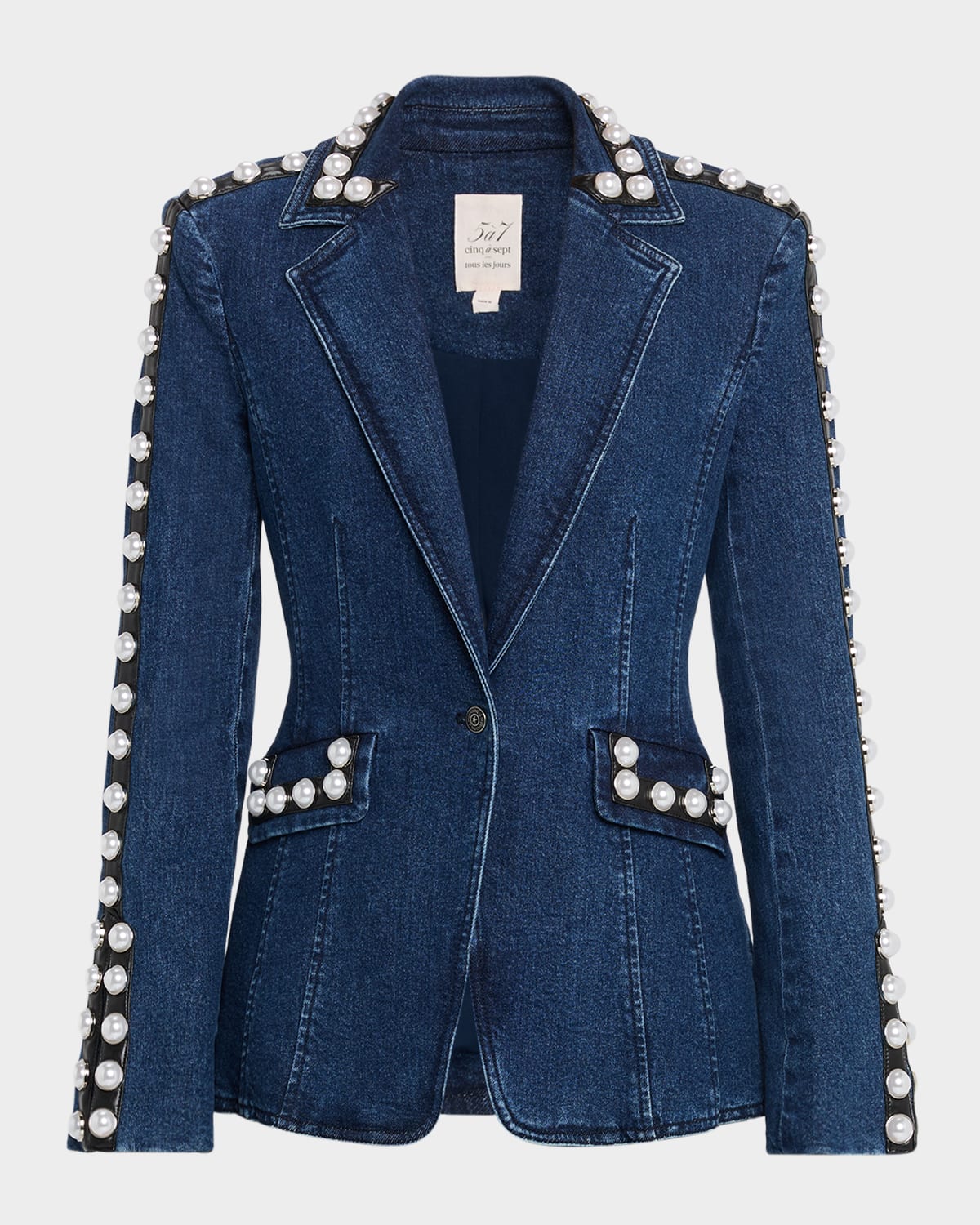 Cinq À Sept Pearl Embellished Blazer In Blue