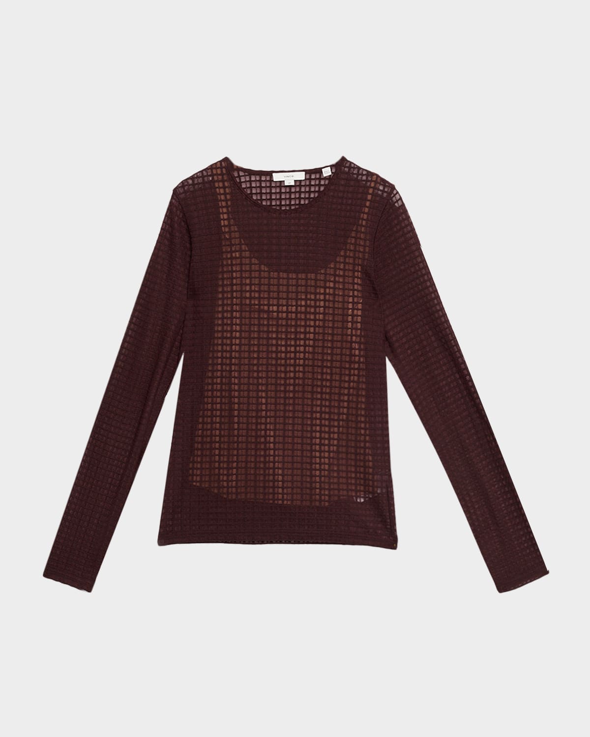 Vince Shadow Grid Long-sleeve Top In Brown