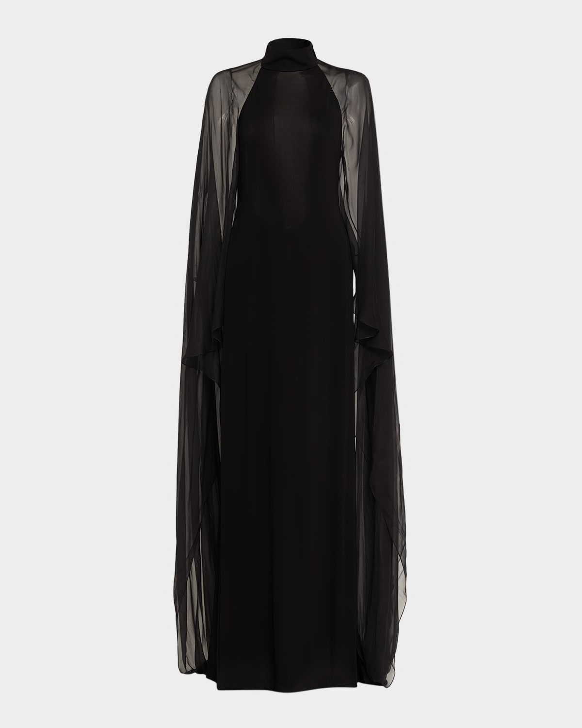 Ralph Lauren Tilly Cape-sleeve Jersey Backless Gown In Black