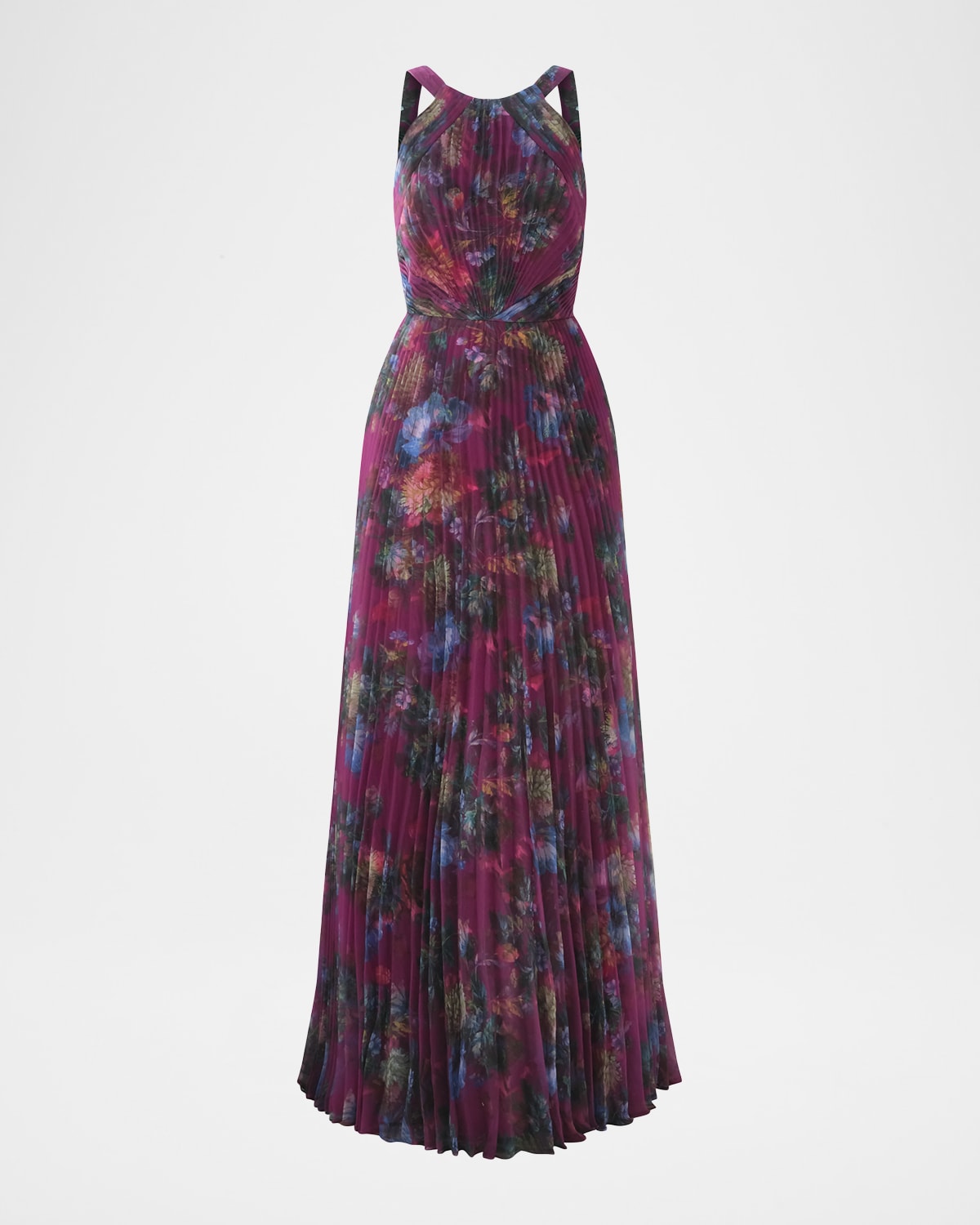 Theia Naveen Pleated Floral-print Organza Gown In Pink