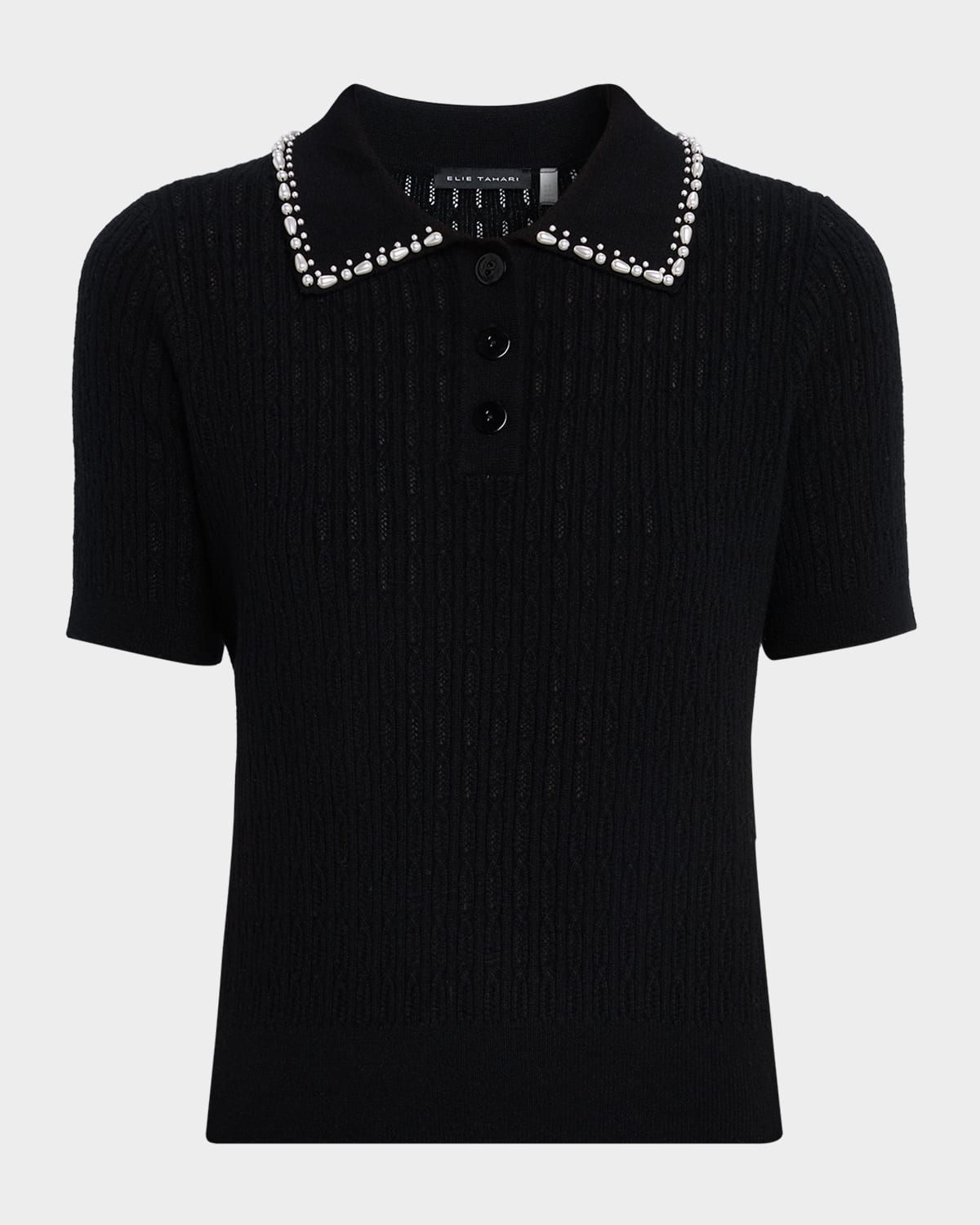 Elie Tahari The Stevie Short-sleeve Cashmere Polo Shirt In Black