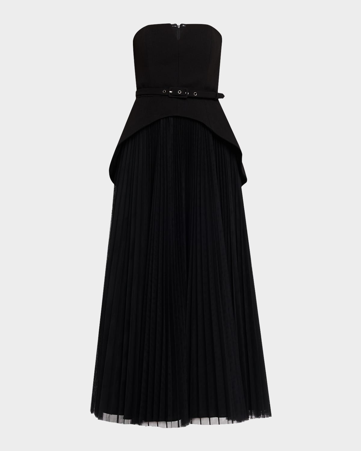 Hutch Lilibet Strapless Pleated Tulle & Gabardine Gown In Black