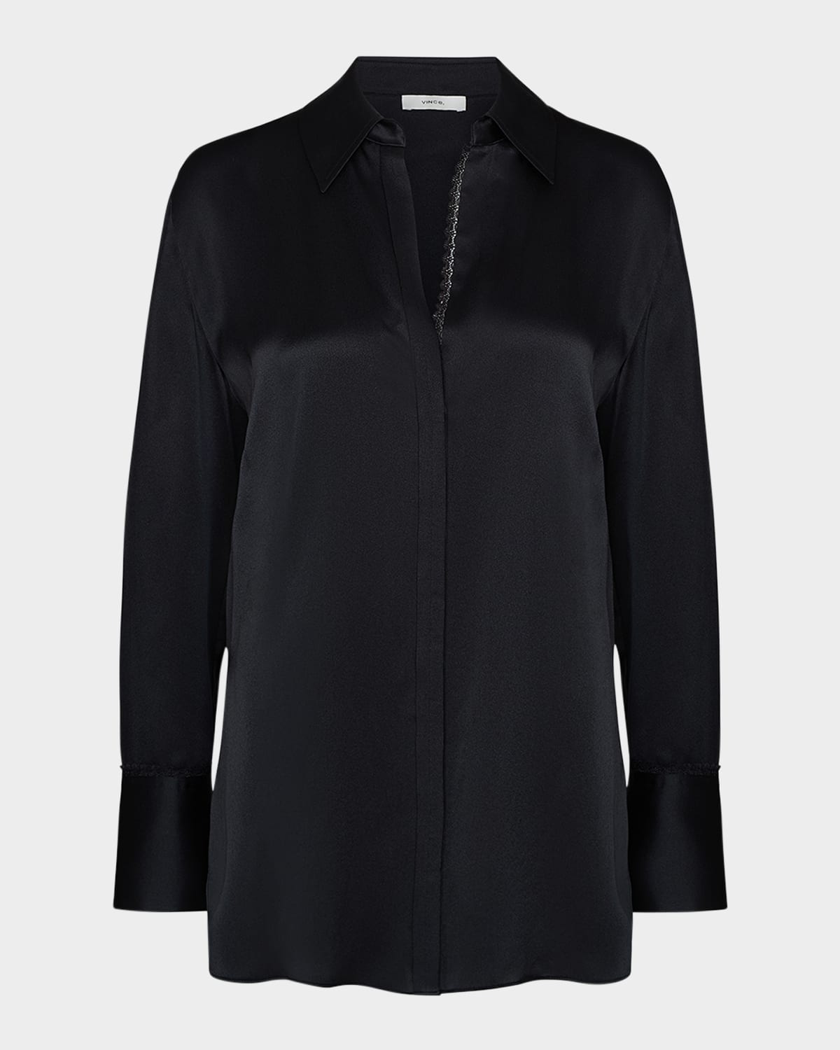 Vince Lace-trim Silk Relaxed Shirt In Black
