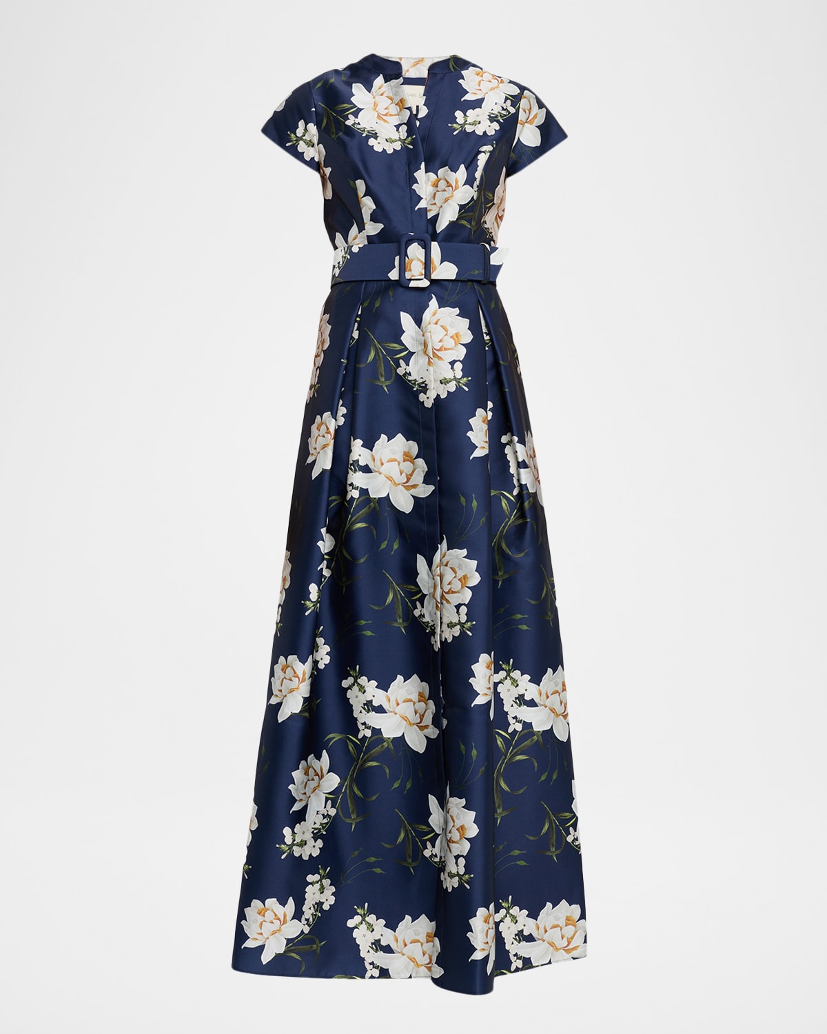 Sachin & Babi Marta Pleated Floral-Print Mikado Gown