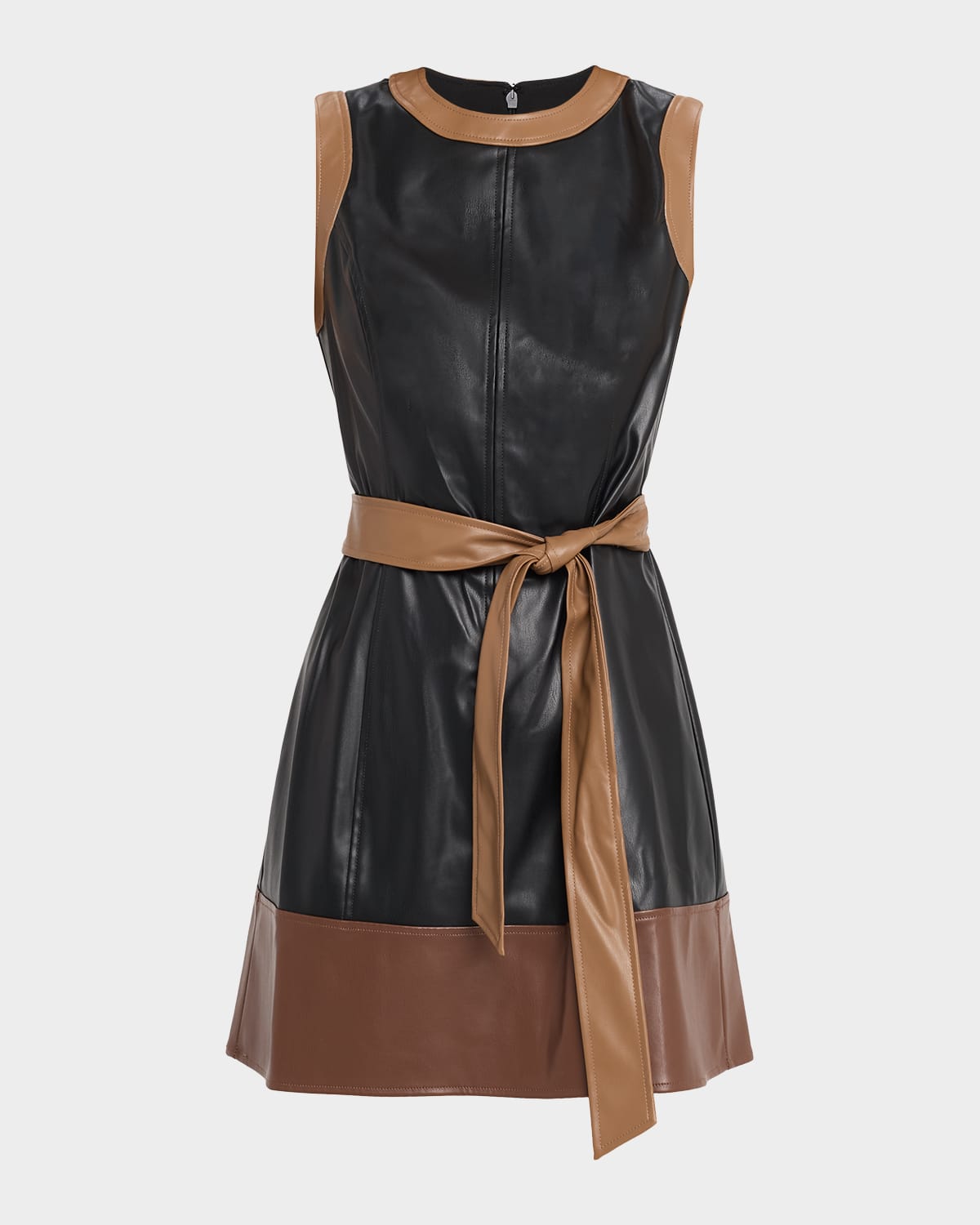 Shoshanna Shanti Contrast-trim Faux Leather Mini Dress In Black