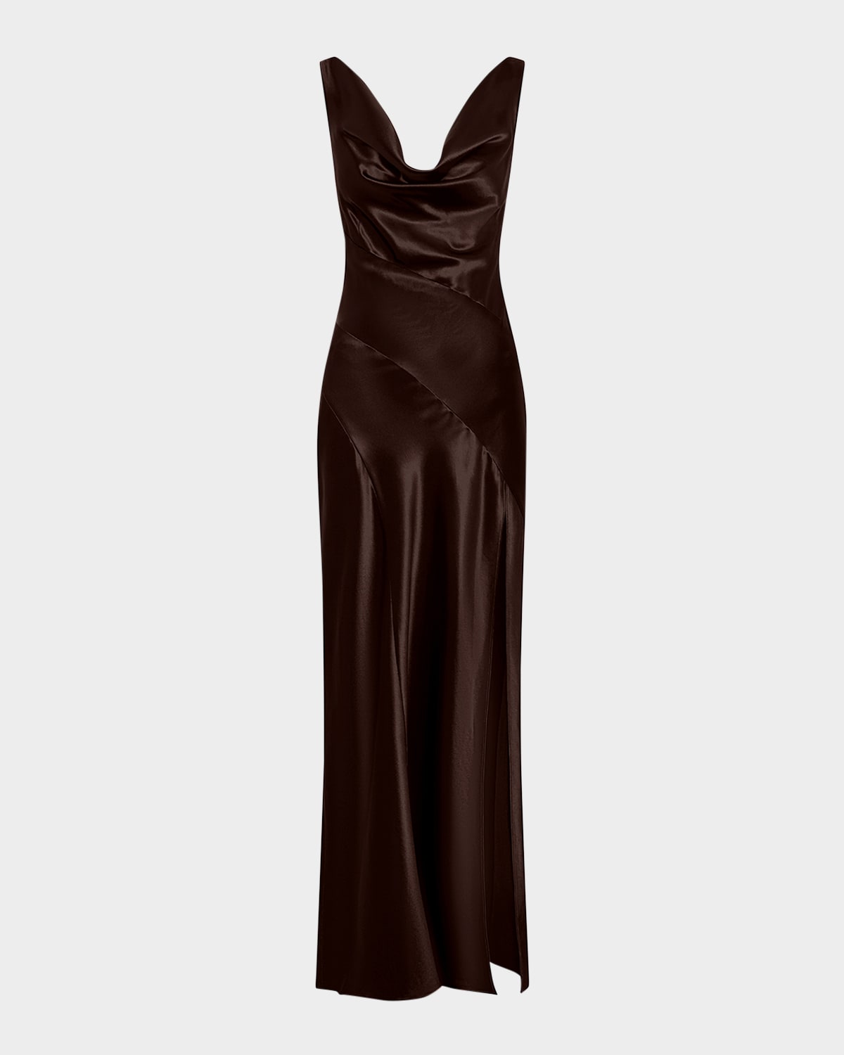 Nicholas Alfina Backless Cowl-neck Column Gown In Brown