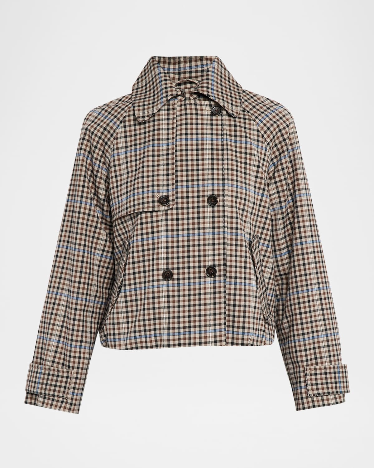 Rails Jett Cropped Check Trench Coat In Brown