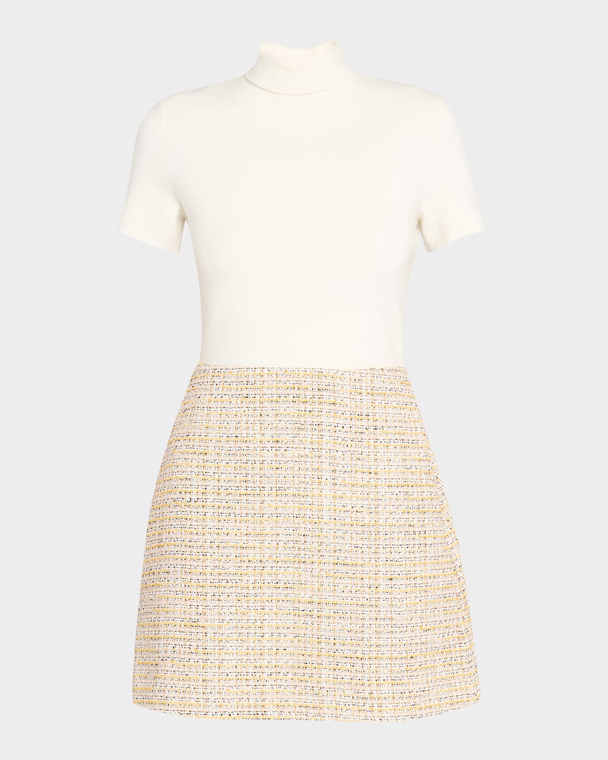 Theory Short-sleeve Combo Mini Dress In Neutral