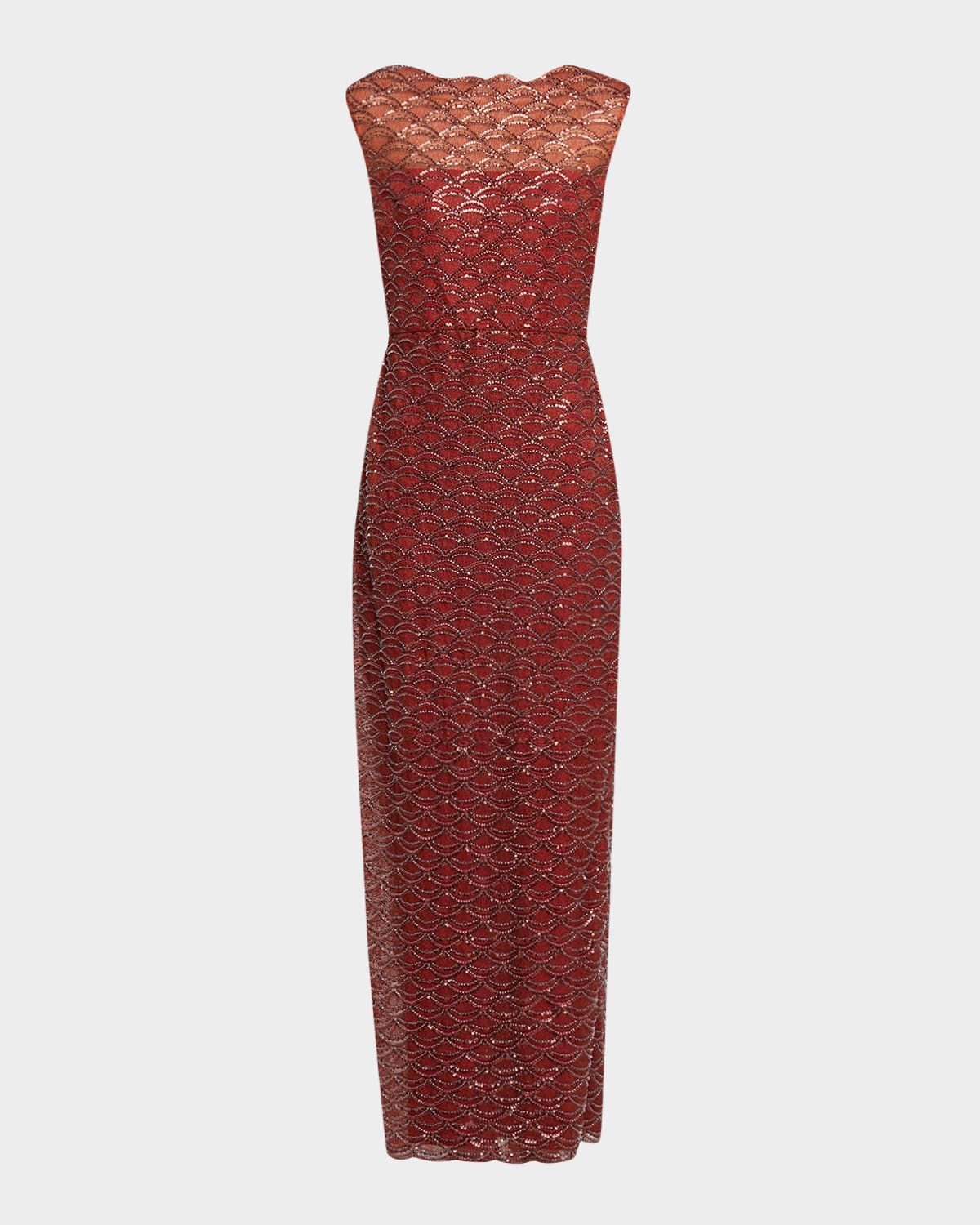 Theia Aura Beaded Bateau-neck Column Gown In Brown