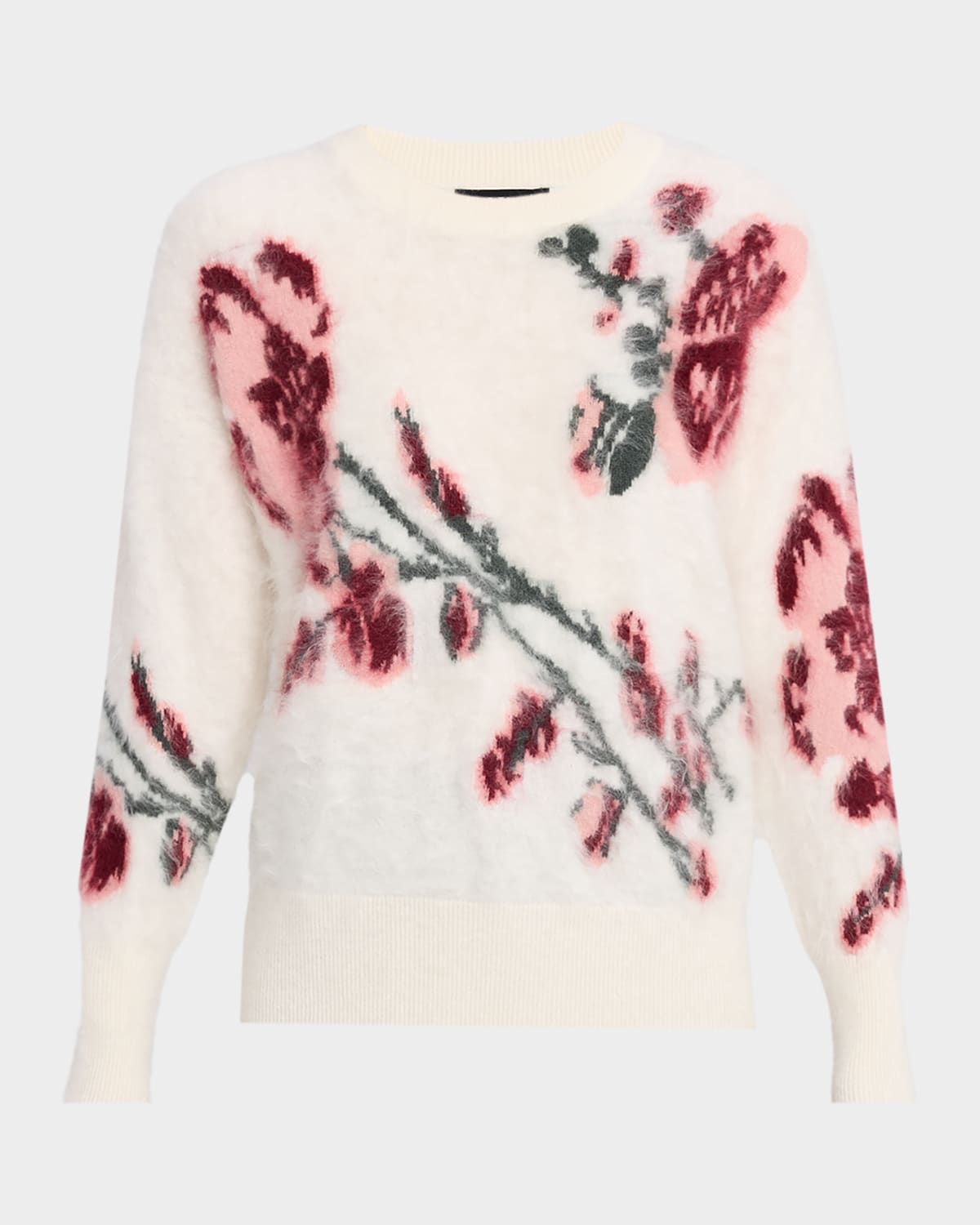 Elie Tahari The Roberta Cashmere Floral Intarsia Sweater In White