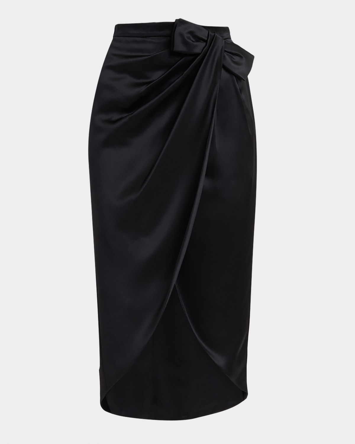 Valentino Draped Silk Bow Midi Tulip Skirt In Black